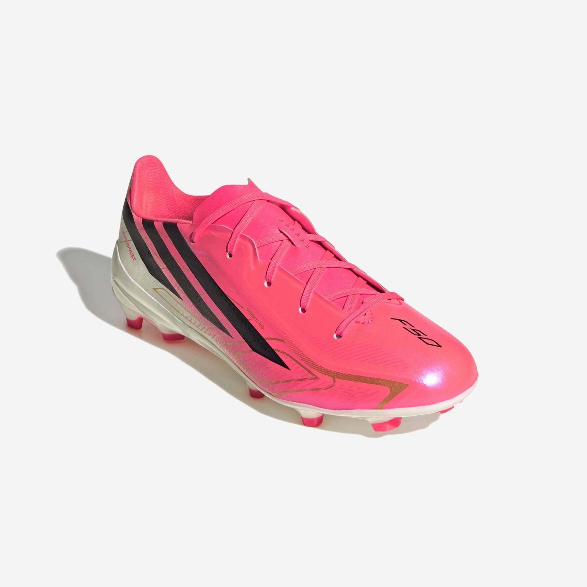 adidas F50 Hyperfast League Big Kids' Firm-Ground Low-Top Soccer Cleats - Solar Turbo / Core Black / Gold Met.