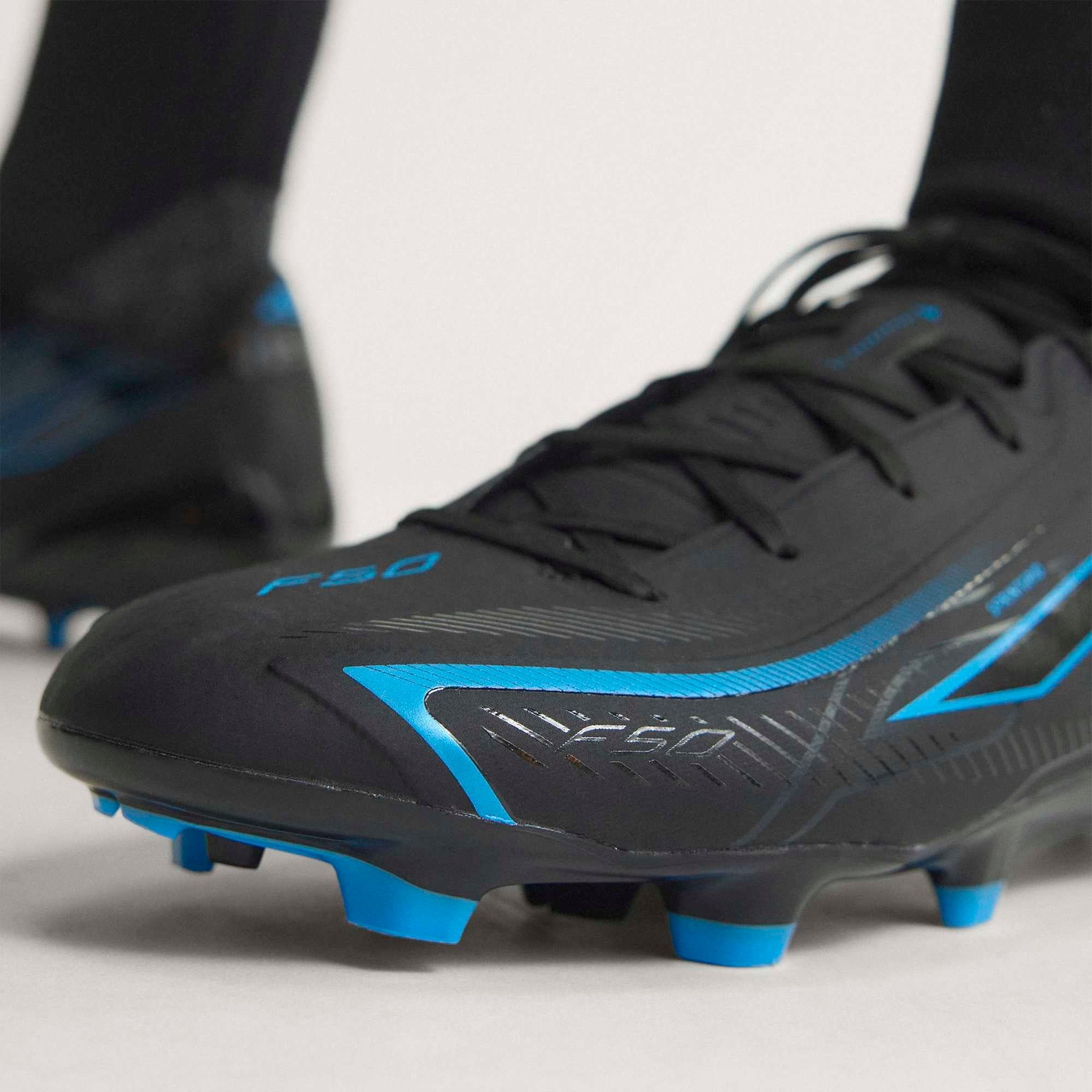 adidas F50 Hyperfast League Firm-Ground Low-Top Soccer Cleats - Core Black / Core Black / Lucid Ray Blue