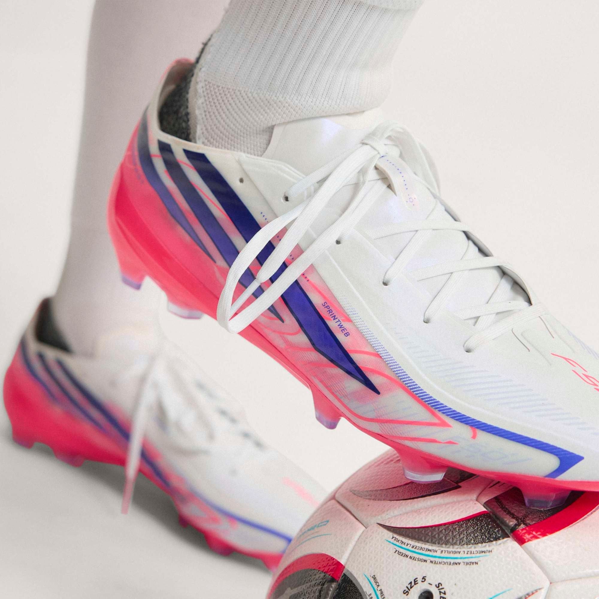adidas F50 Hyperfast Pro Firm-Ground Low-Top Soccer Cleats - Ftwr White / Solar Purple / Solar Turbo