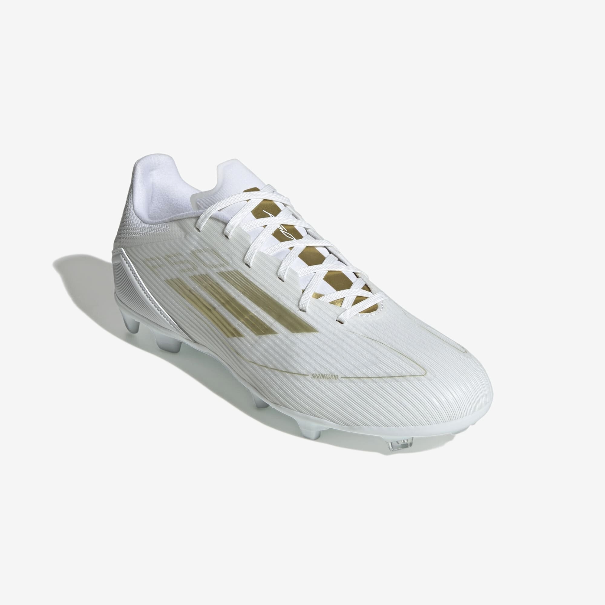 adidas F50 League Firm/Multi-Ground Soccer Cleats - Cloud White / Gold Metallic / Cloud White