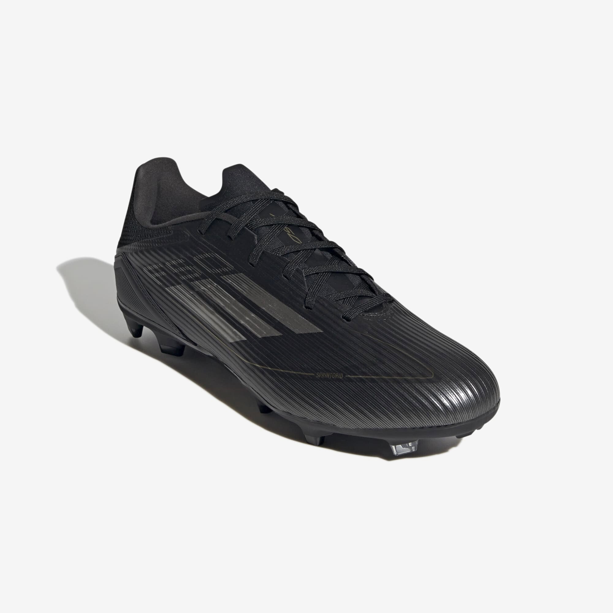 adidas F50 League Firm/Multi-Ground Soccer Cleats - Core Black / Iron Metallic / Gold Metallic