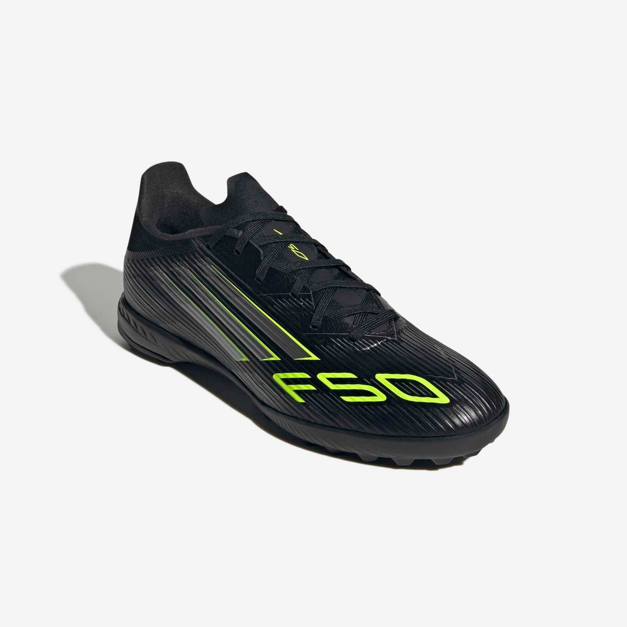 adidas F50 League Turf Low-Top Soccer Shoes - Core Black / Iron Metallic / Lucid Lemon