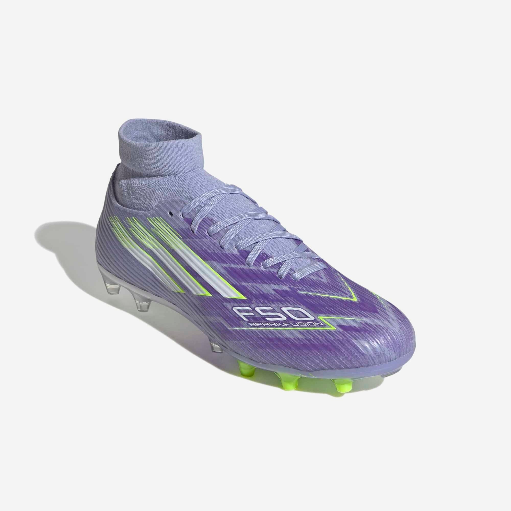 adidas F50 Sparkfusion League Firm Ground/Artificial Grass High-Top Soccer Cleats - Violet Tone / Lucid Lemon / Purple Rush