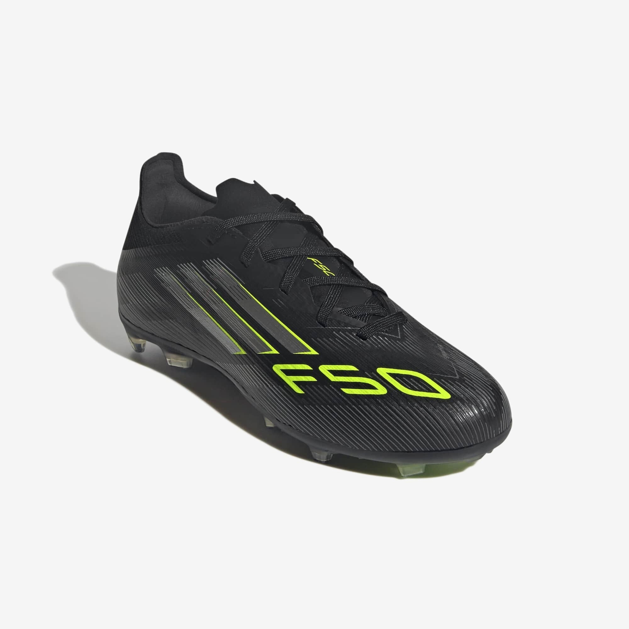 adidas Jr. F50 Elite Big Kids' Firm-Ground Low-Top Soccer Cleats - Core Black / Iron Metallic / Lucid Lemon