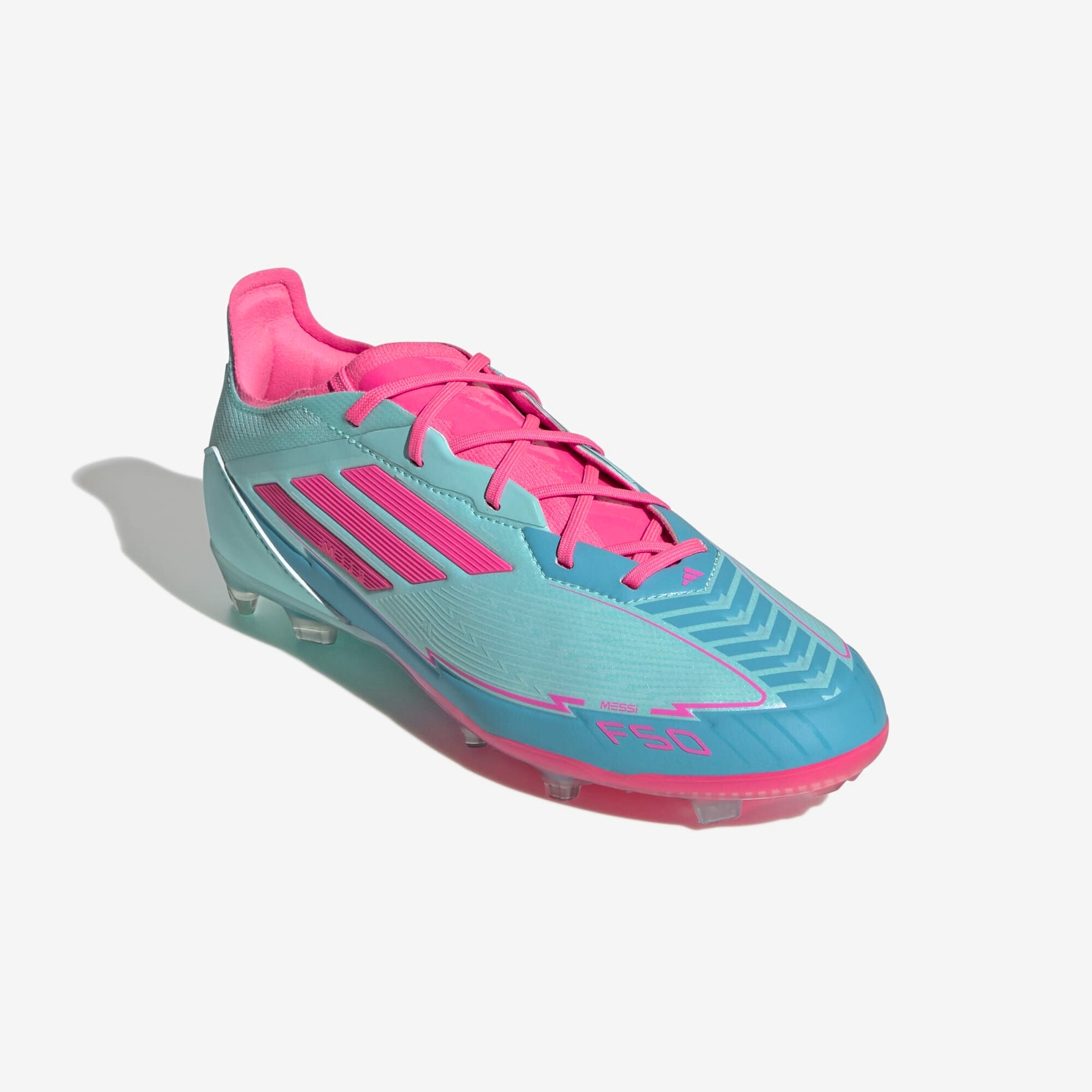 adidas Jr. F50 Elite Messi Big Kids' FG Low-Top Soccer Cleats - Flash Aqua / Lucid Pink / Lucid Cyan