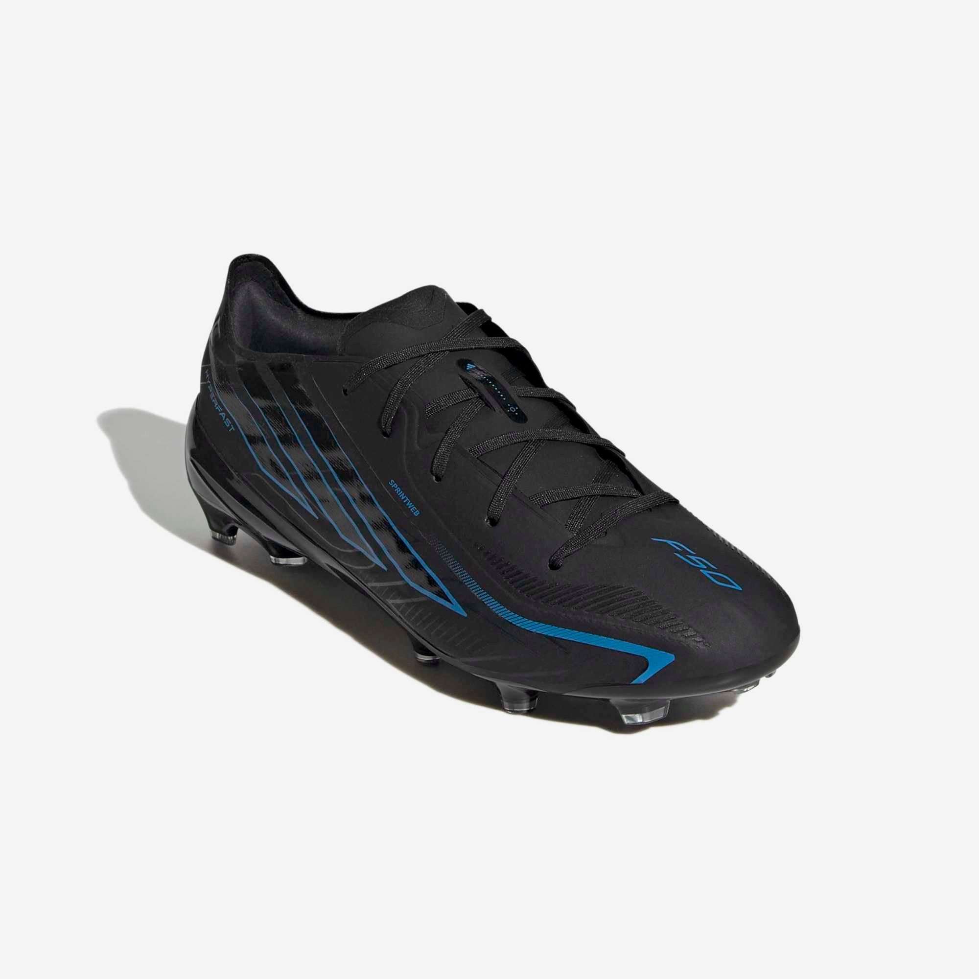adidas Jr. F50 Hyperfast Elite Big Kids' Firm-Ground Low-Top Soccer Cleats - Core Black / Core Black / Lucid Ray Blue