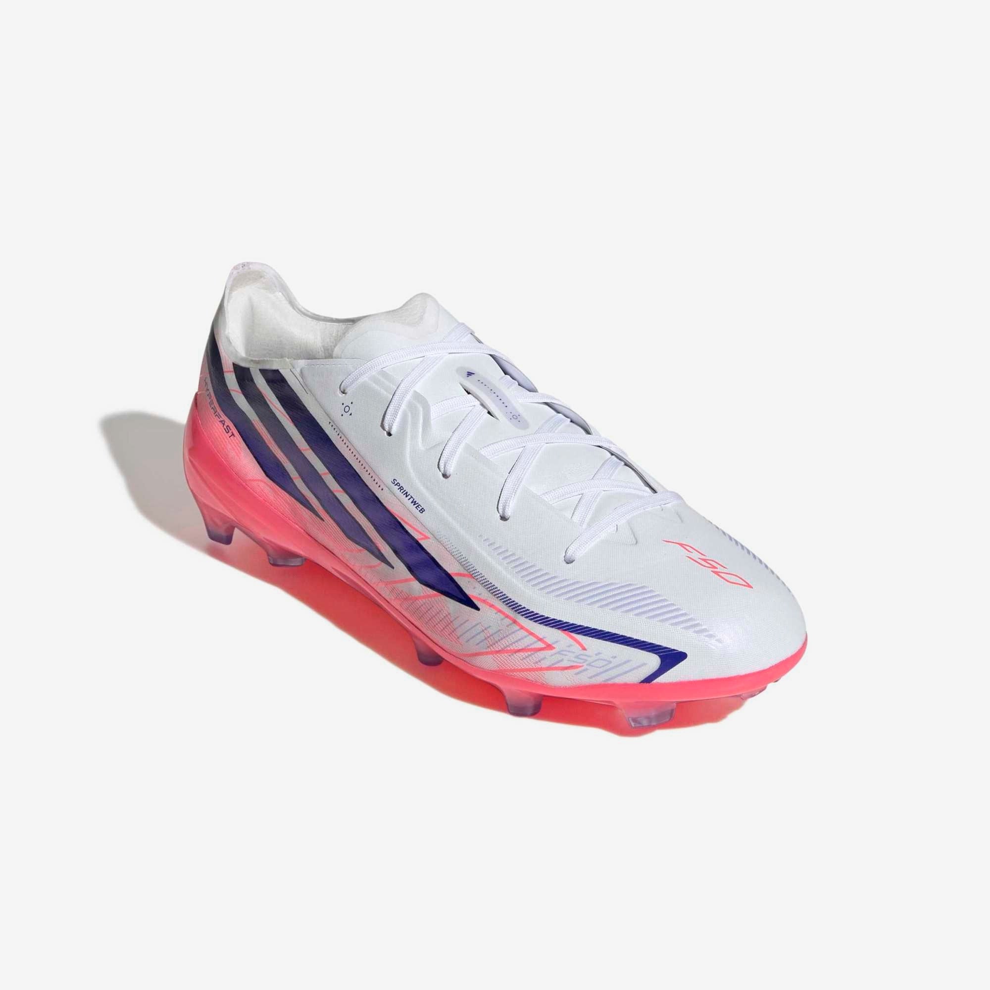 adidas Jr. F50 Hyperfast Elite Big Kids' Firm-Ground Low-Top Soccer Cleats - Ftwr White / Solar Purple / Solar Turbo