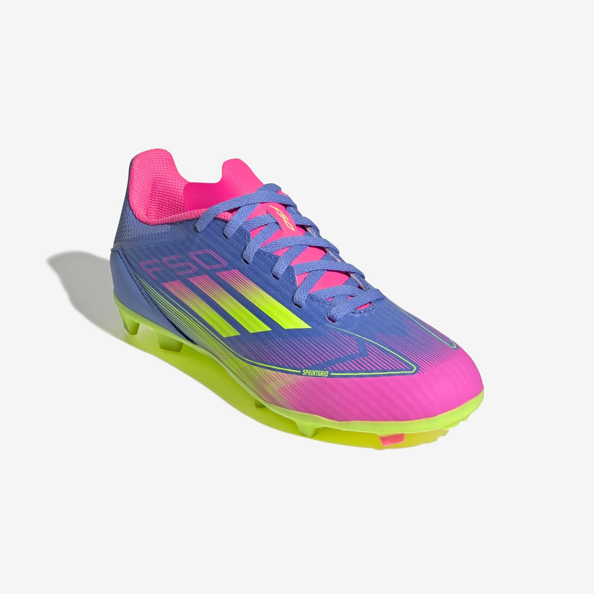 adidas Jr. F50 League Little/Big Kids' FG/MG Low-Top Soccer Cleats - Blue Fusion / Lucid Lemon / Lucid Pink