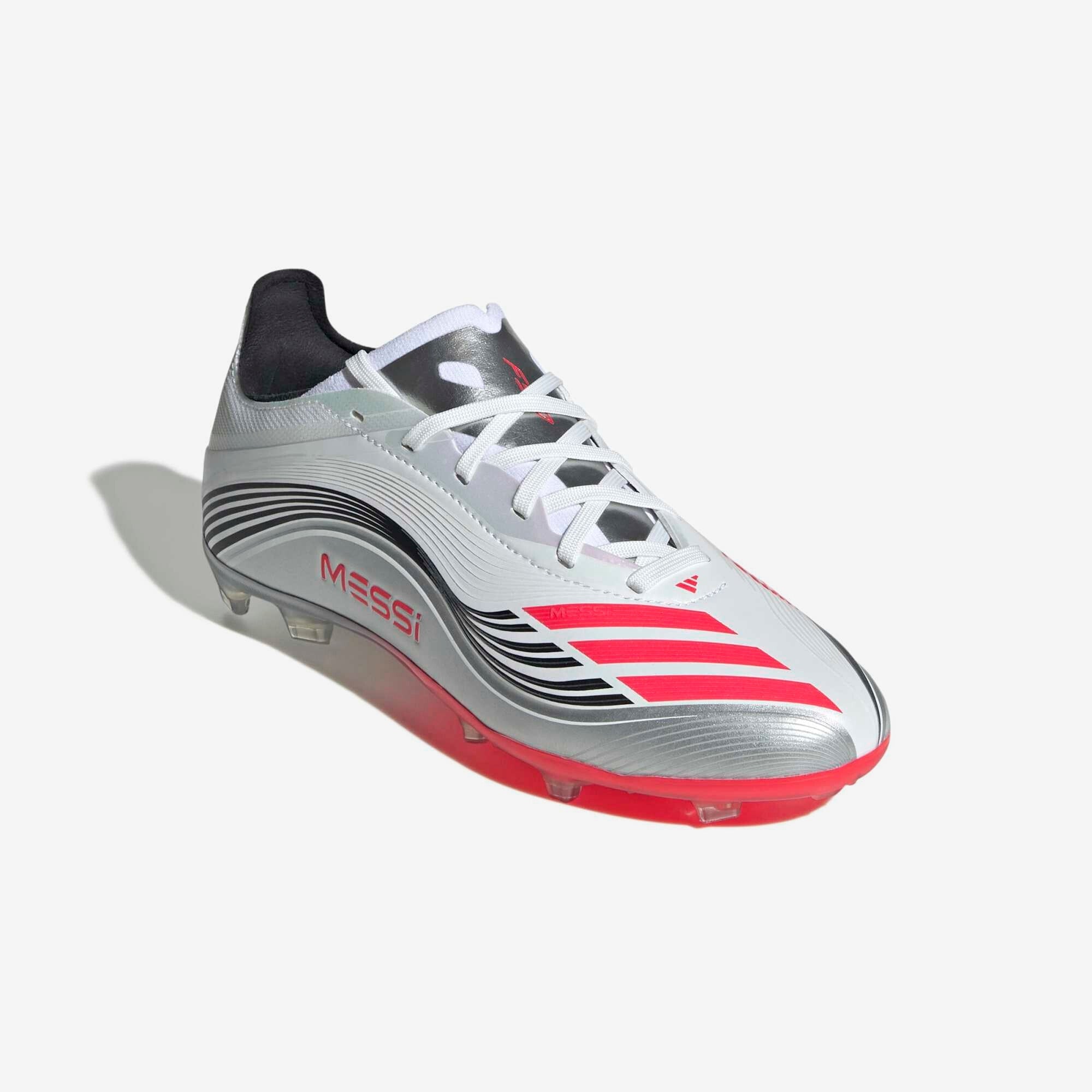 adidas Jr. F50 Messi Elite Big Kids' Firm-Ground Low-Top Soccer Cleats - Cloud White / Lucid Red / Silver Metallic