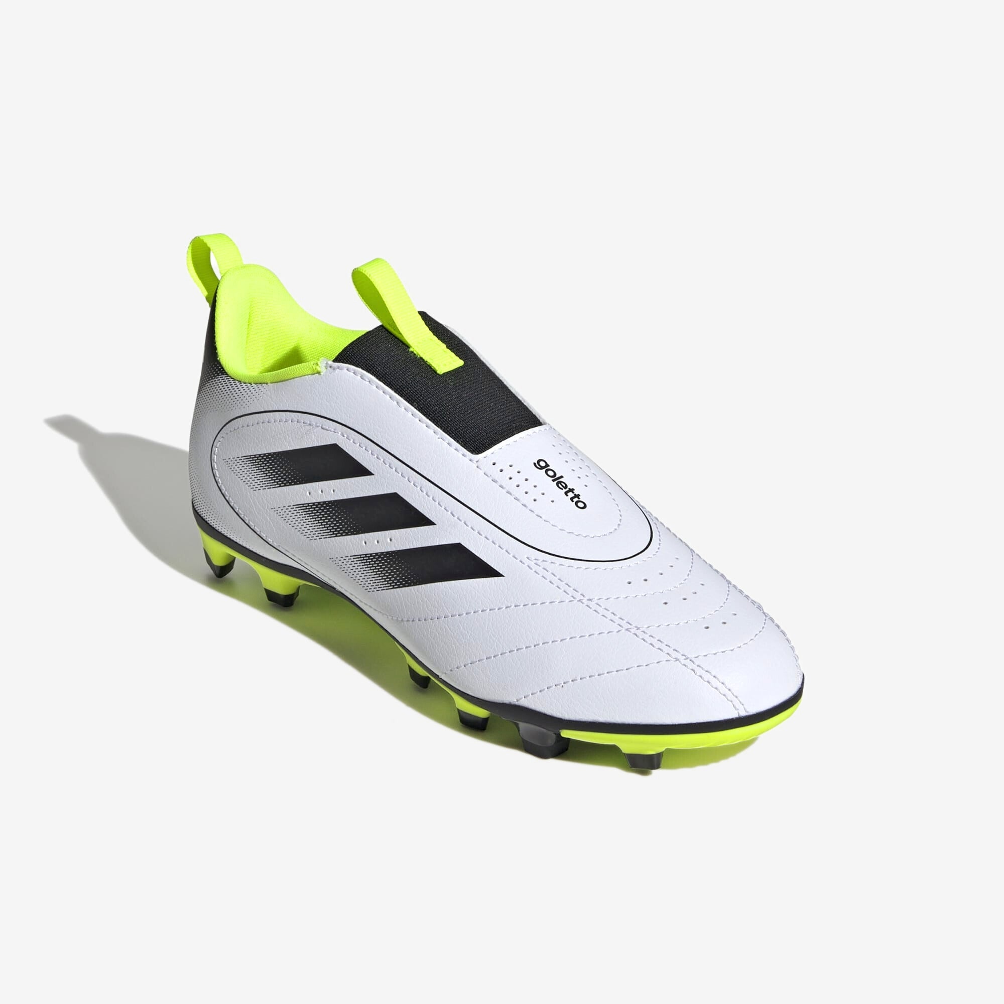 adidas Jr. Goletto IX Laceless Little/Big Kids' FG/MG Low-Top Soccer Cleats - Cloud White / Core Black / Lucid Lemon