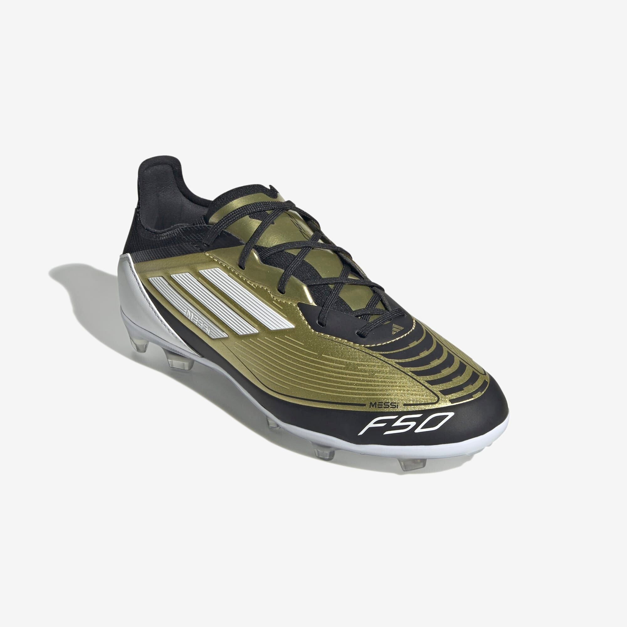 adidas Jr. Messi F50 Pro Little/Big Kids' FG Low-Top Soccer Cleats - Gold Metallic / Cloud White / Core Black