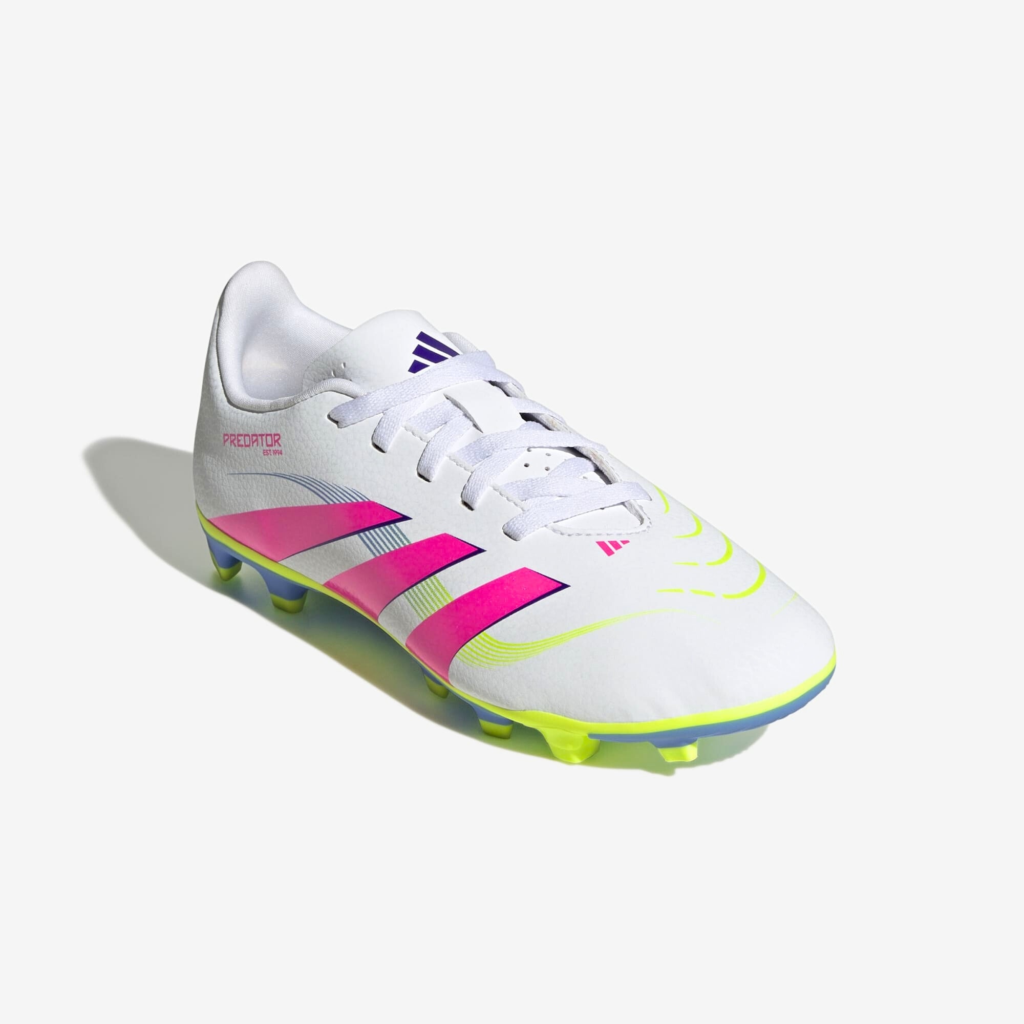 adidas Jr. Predator Club Little/Big Kids' FG/MG Low-Top Soccer Cleats - Cloud White / Lucid Pink / Lucid Lemon