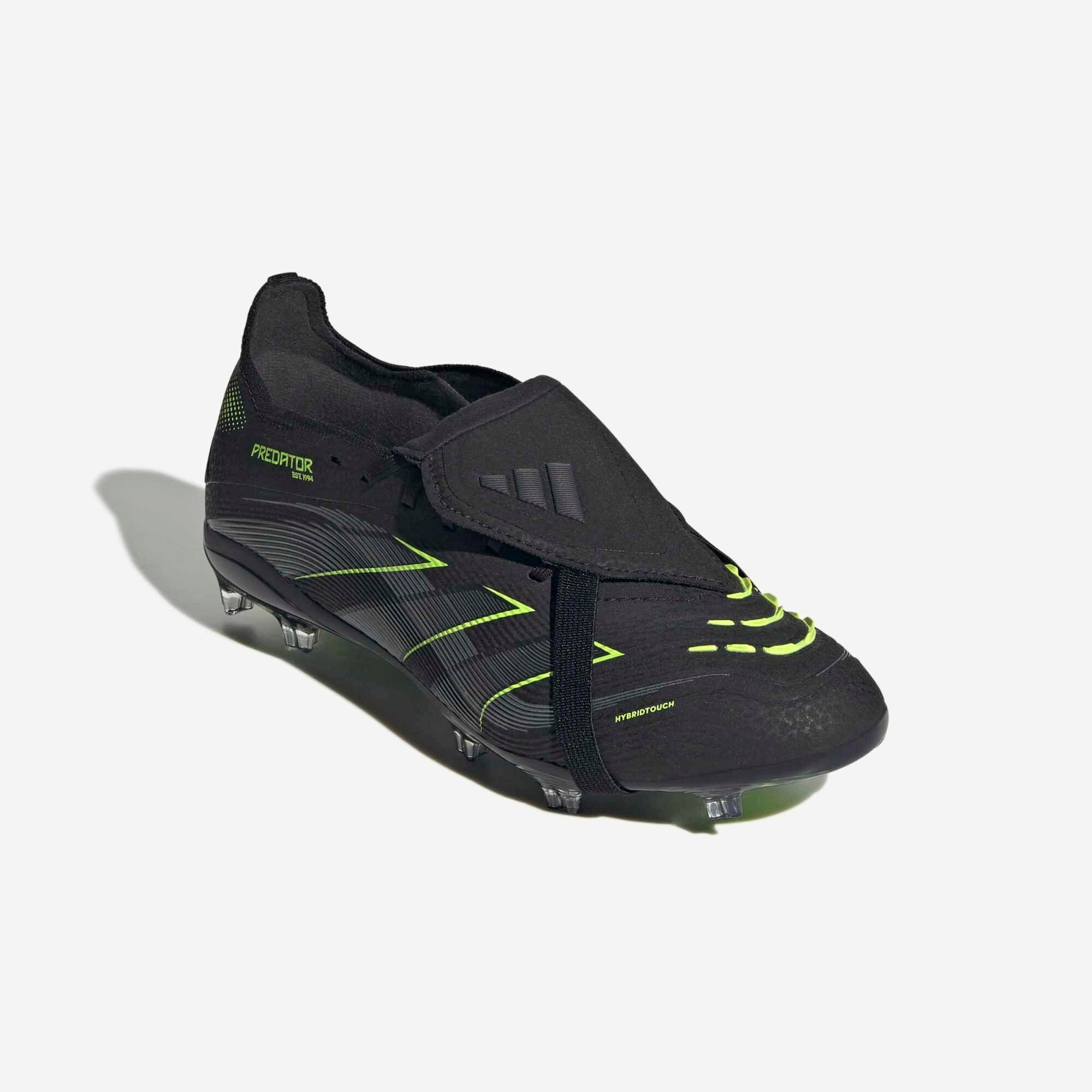 adidas Jr. Predator Elite Fold-Over Tongue Big Kids' Firm-Ground Low-Top Soccer Cleats - Core Black / Iron Met. / Lucid Lemon