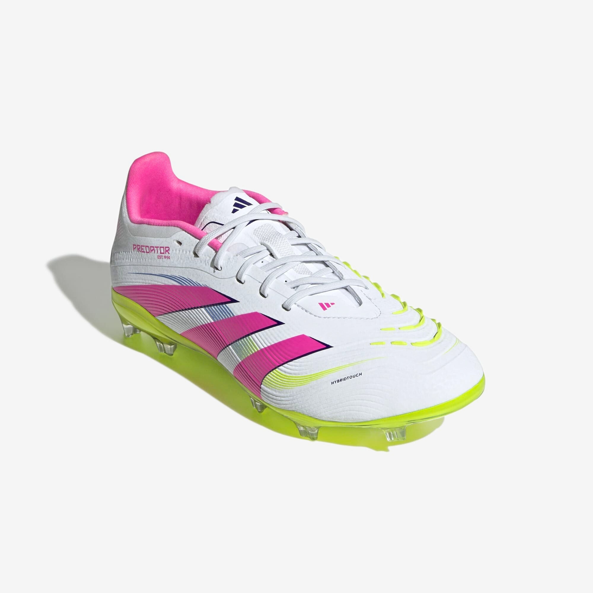 adidas Jr. Predator Elite Big Kids' FG Low-Top Soccer Cleats - Cloud White / Lucid Pink / Lucid Lemon