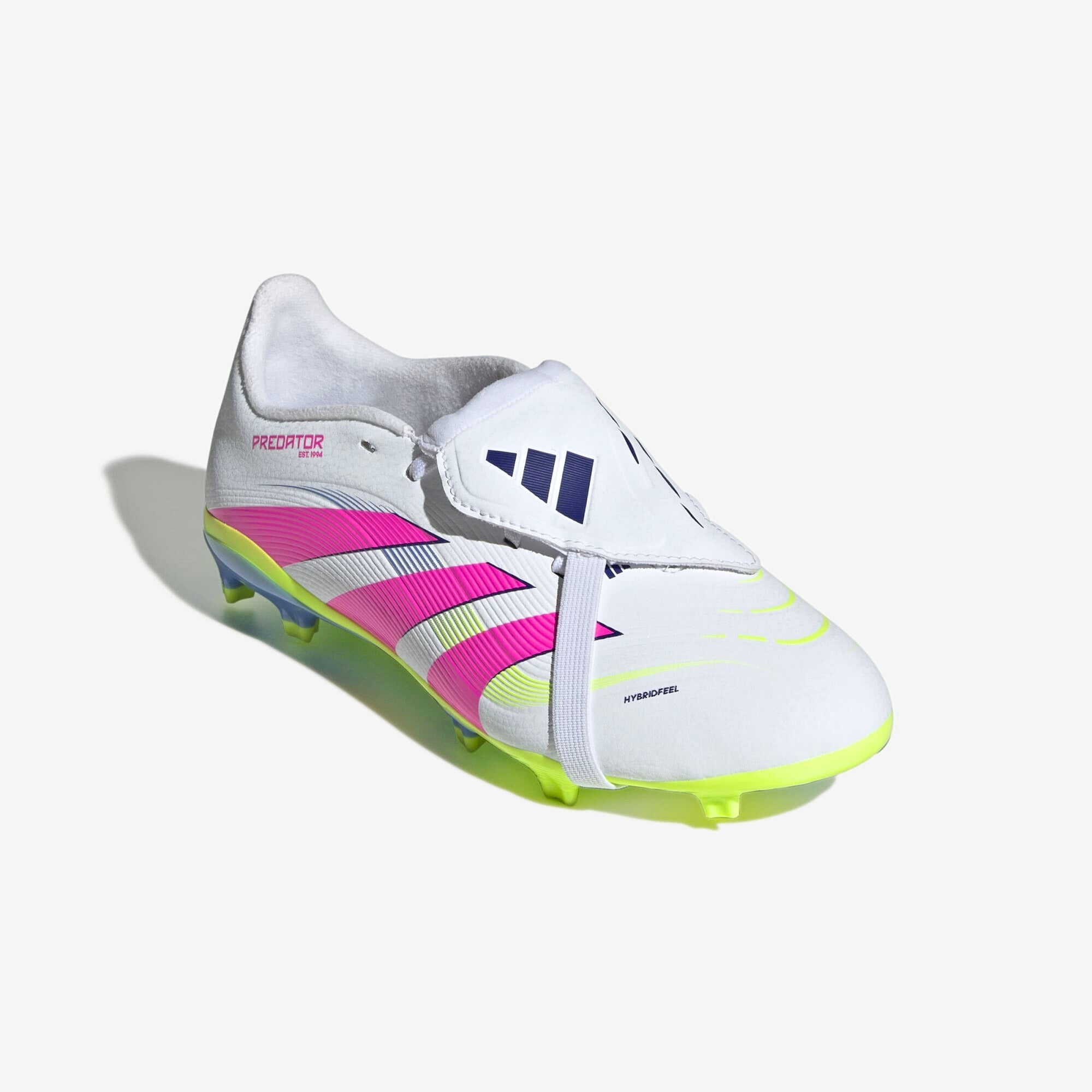 adidas Jr. Predator League Fold-Over Tongue Little/Big Kids' FG Low-Top Soccer Cleats - Cloud White / Lucid Pink / Lucid Lemon