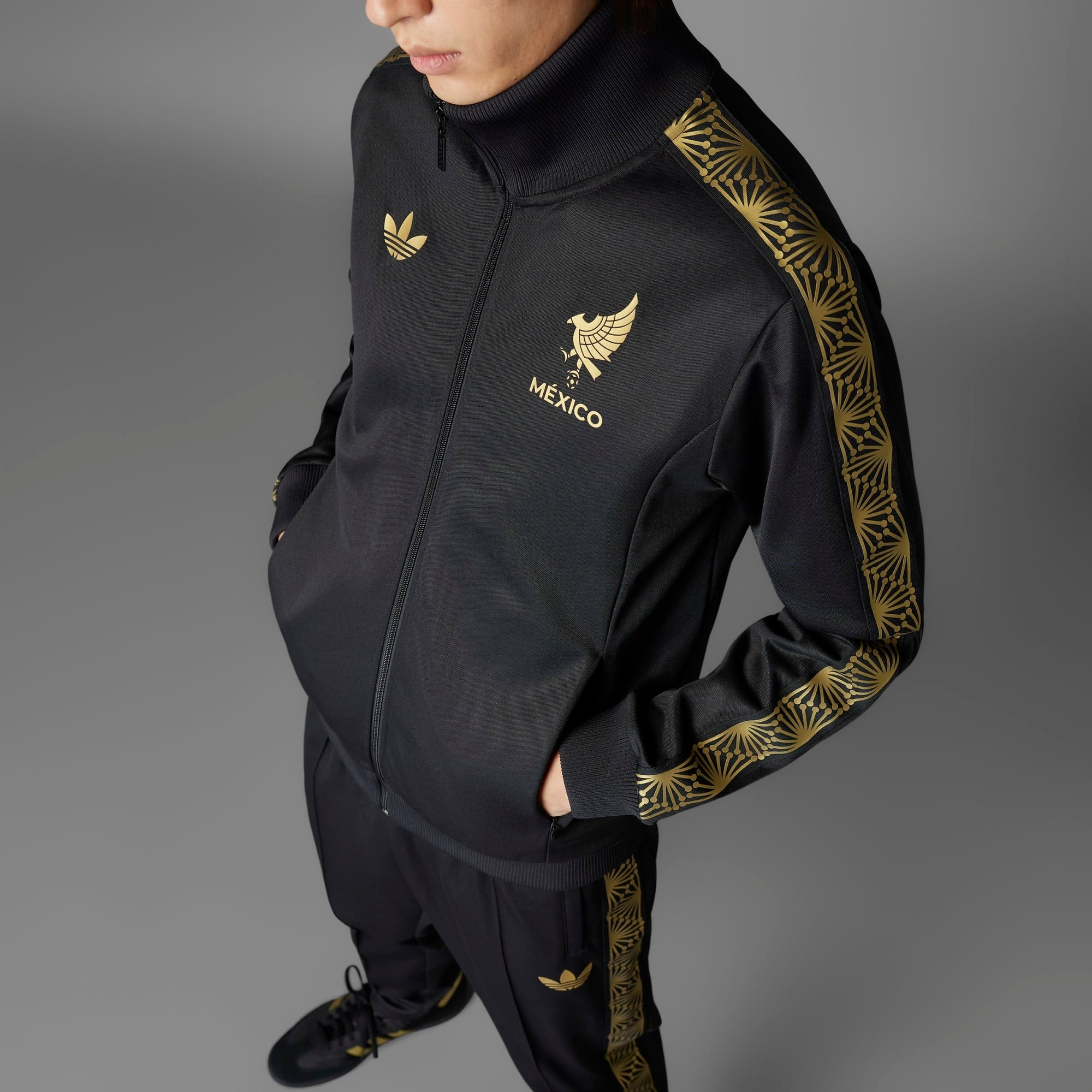 adidas Mexico 2025 Gold Top Men's Full-Zip Soccer Track Jacket - Black
