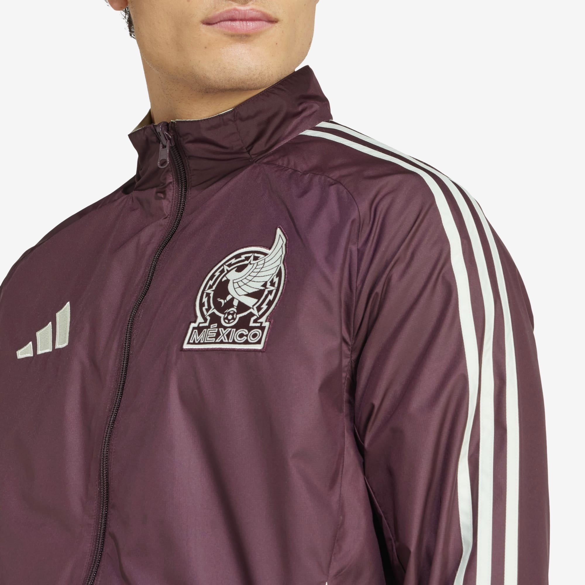 adidas Mexico Anthem Men's Full-Zip Soccer Jacket - Dark Burgundy / Linen Green