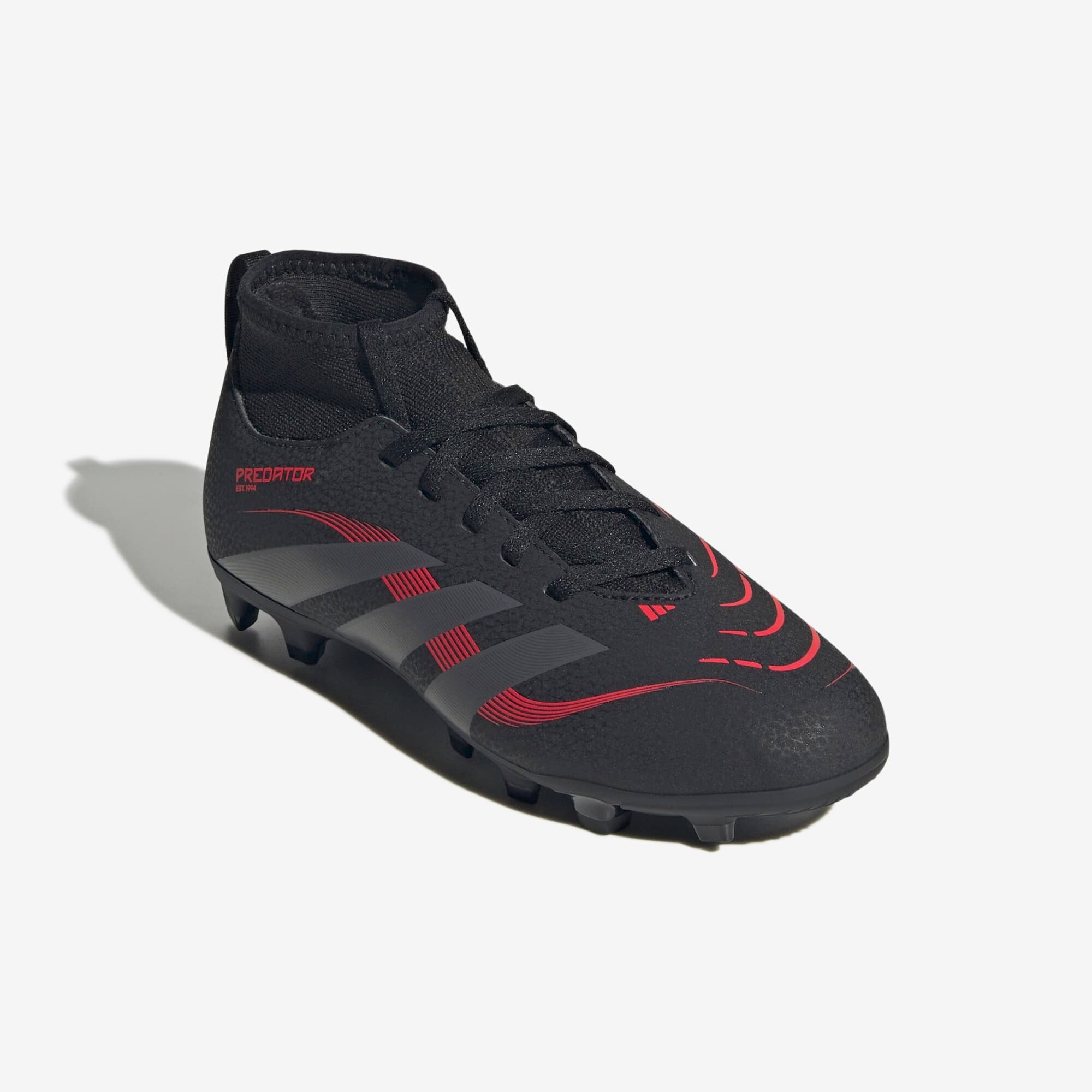 adidas Jr. Predator Club Sock Little/Big Kids' FG/MG Low-Top Soccer Cleats - Core Black / Grey Four / Lucid Red