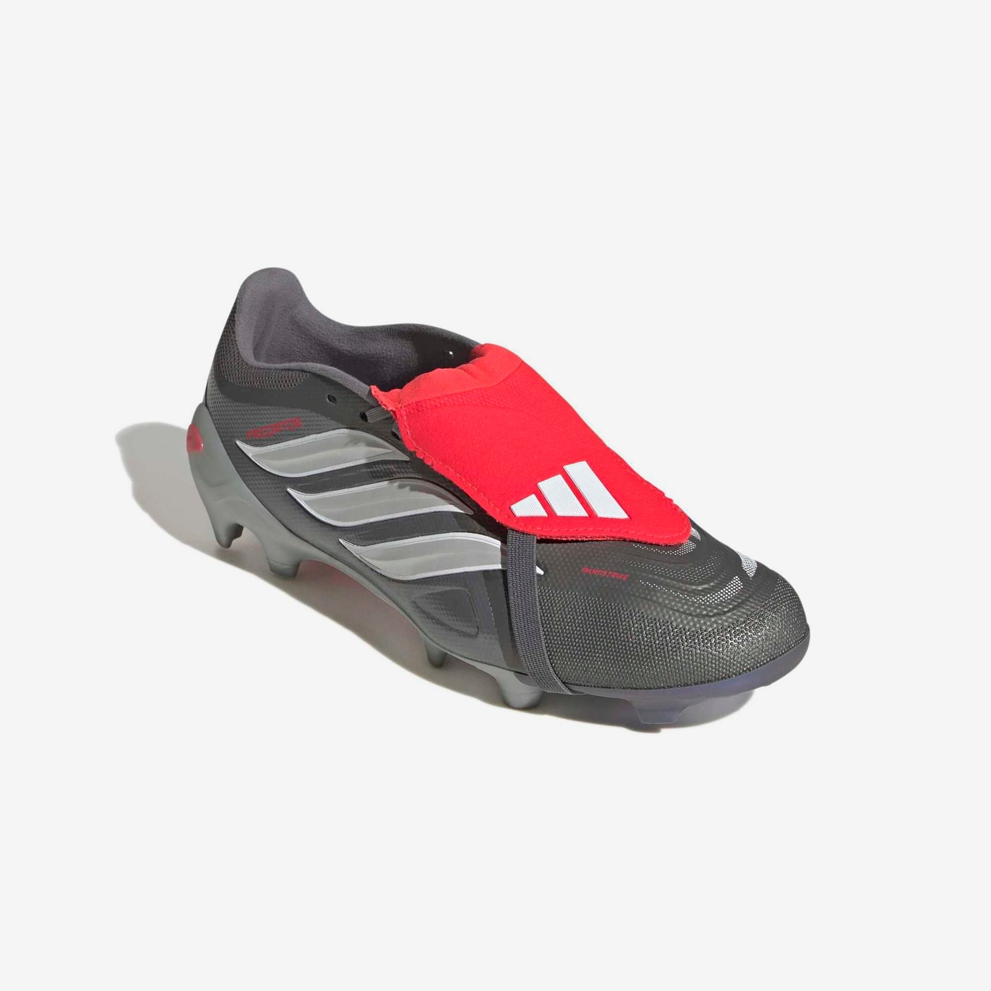 adidas Predator League Fold-Over Tongue Firm-Ground Low-Top Soccer Cleats - Iron Metallic / Zero Metalic / Lucid Red