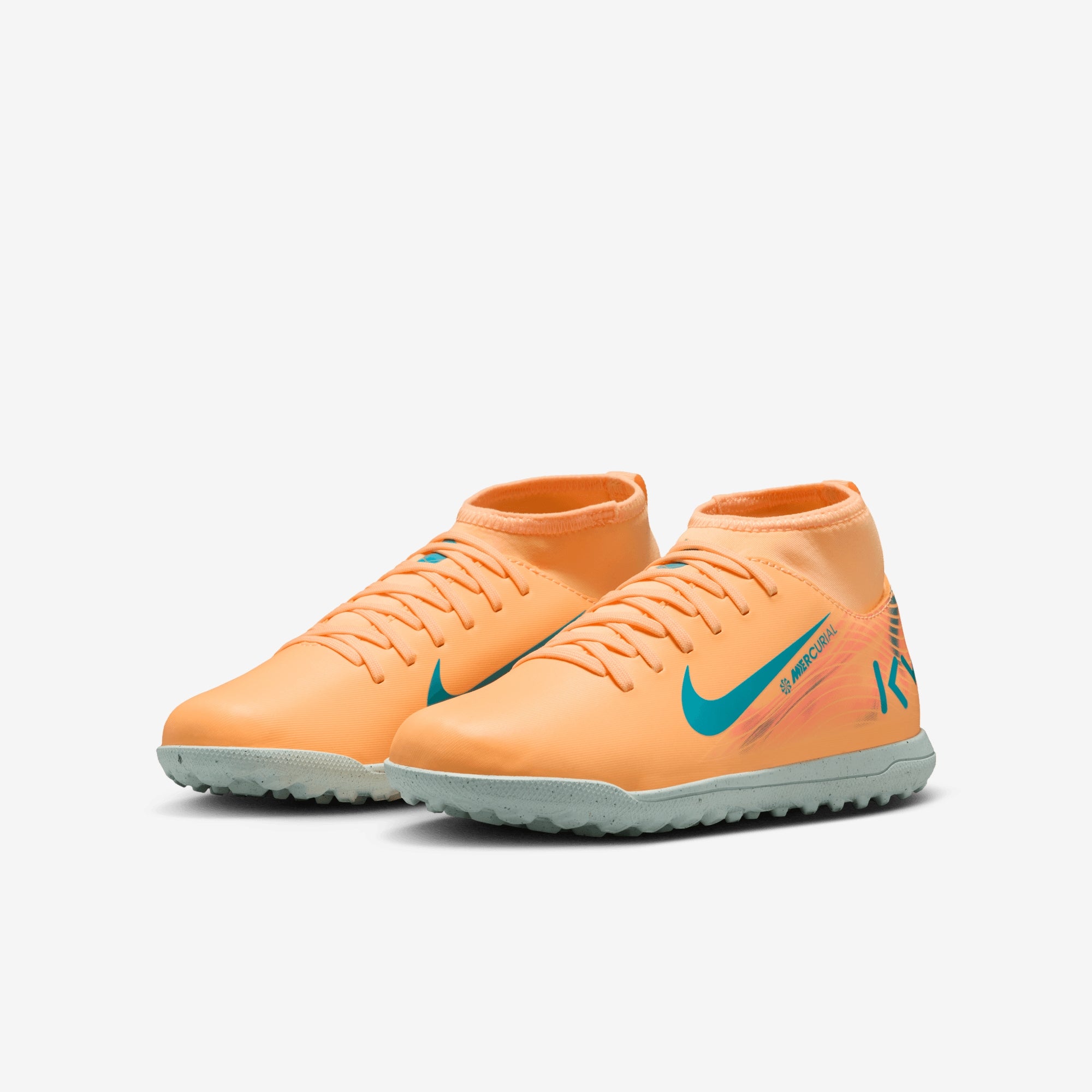 Nike Jr. Mercurial Superfly 10 Club Kylian Mbappé Big Kids' Turf High-Top Soccer Shoes - Melon Tint/Neo Turq-Igloo