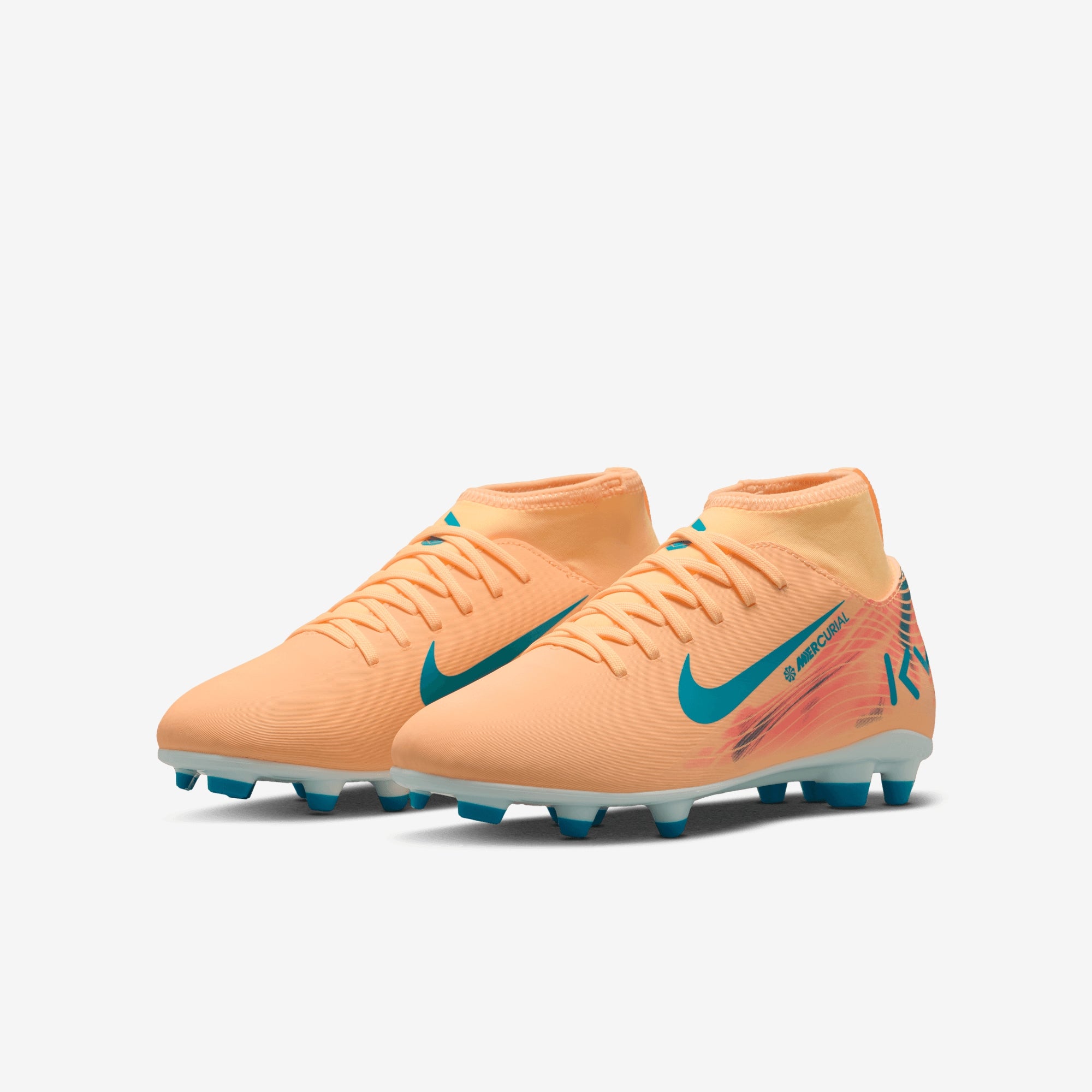 Nike Jr. Mercurial Superfly 10 Club Kylian Mbappé Little/Big Kids' Multi-Ground High-Top Soccer Cleats - Melon Tint/Neo Turq-Igloo