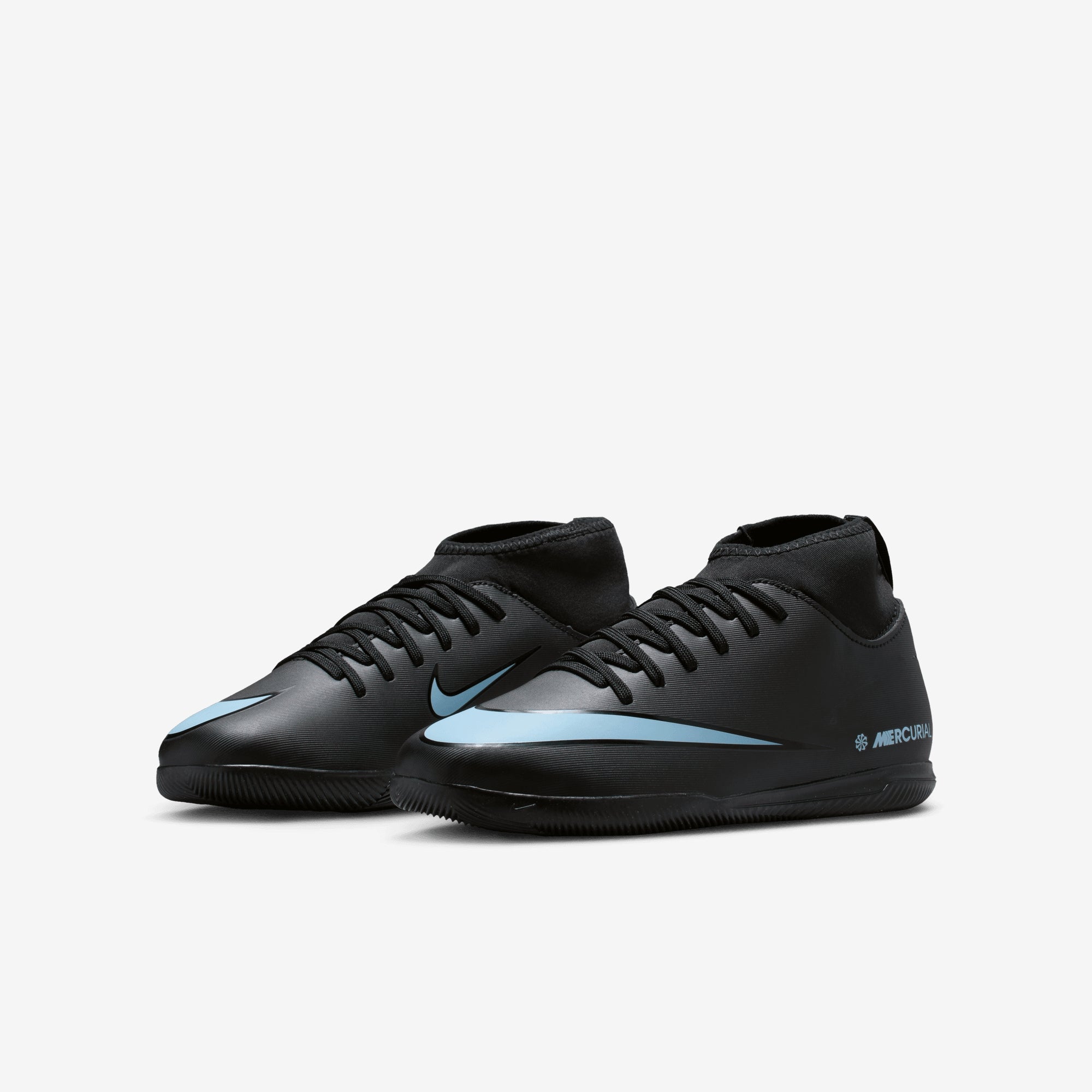 Nike Jr. Mercurial Superfly 10 Club Little/Big Kids' Indoor/Court High-Top Soccer Shoes - Black/Ice Blue