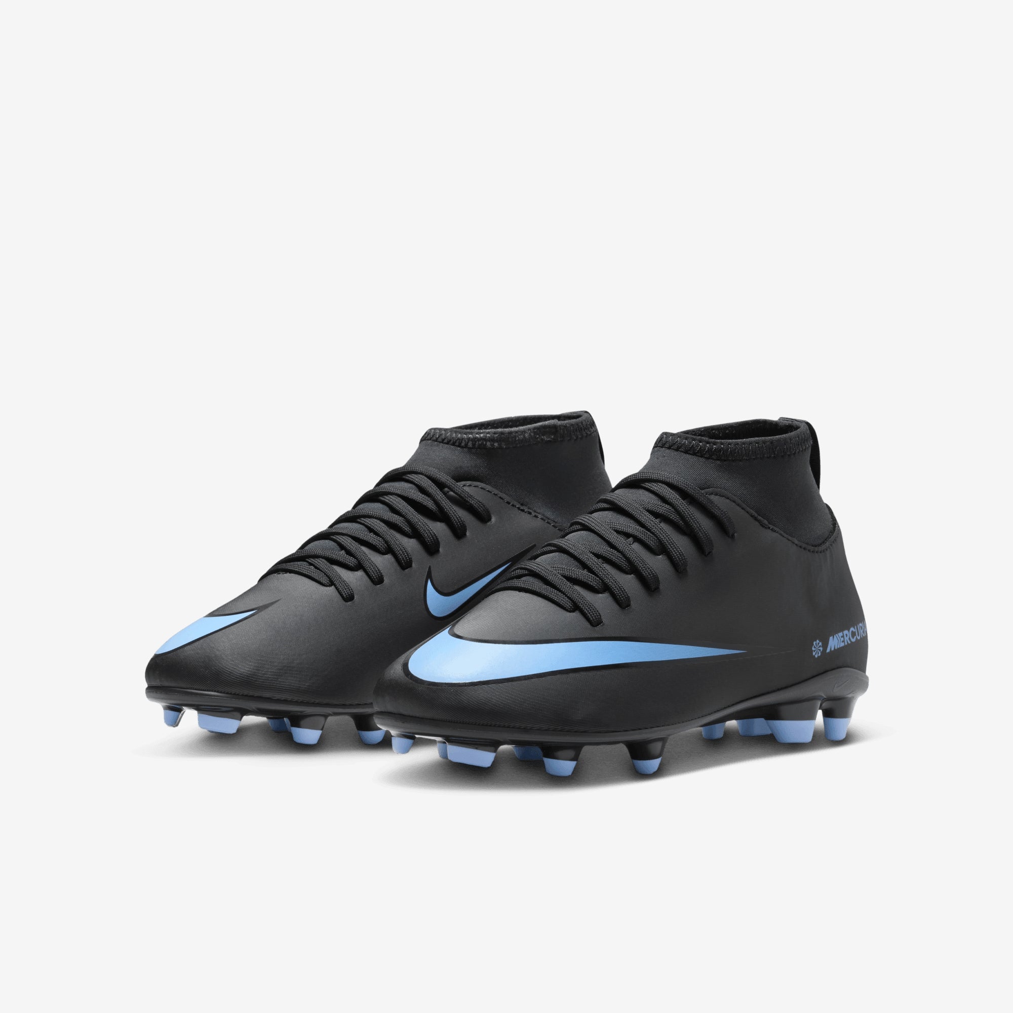 Nike Jr. Mercurial Superfly 10 Club Little/Big Kids' Multi-Ground High-Top Soccer Cleats - Black/Ice Blue