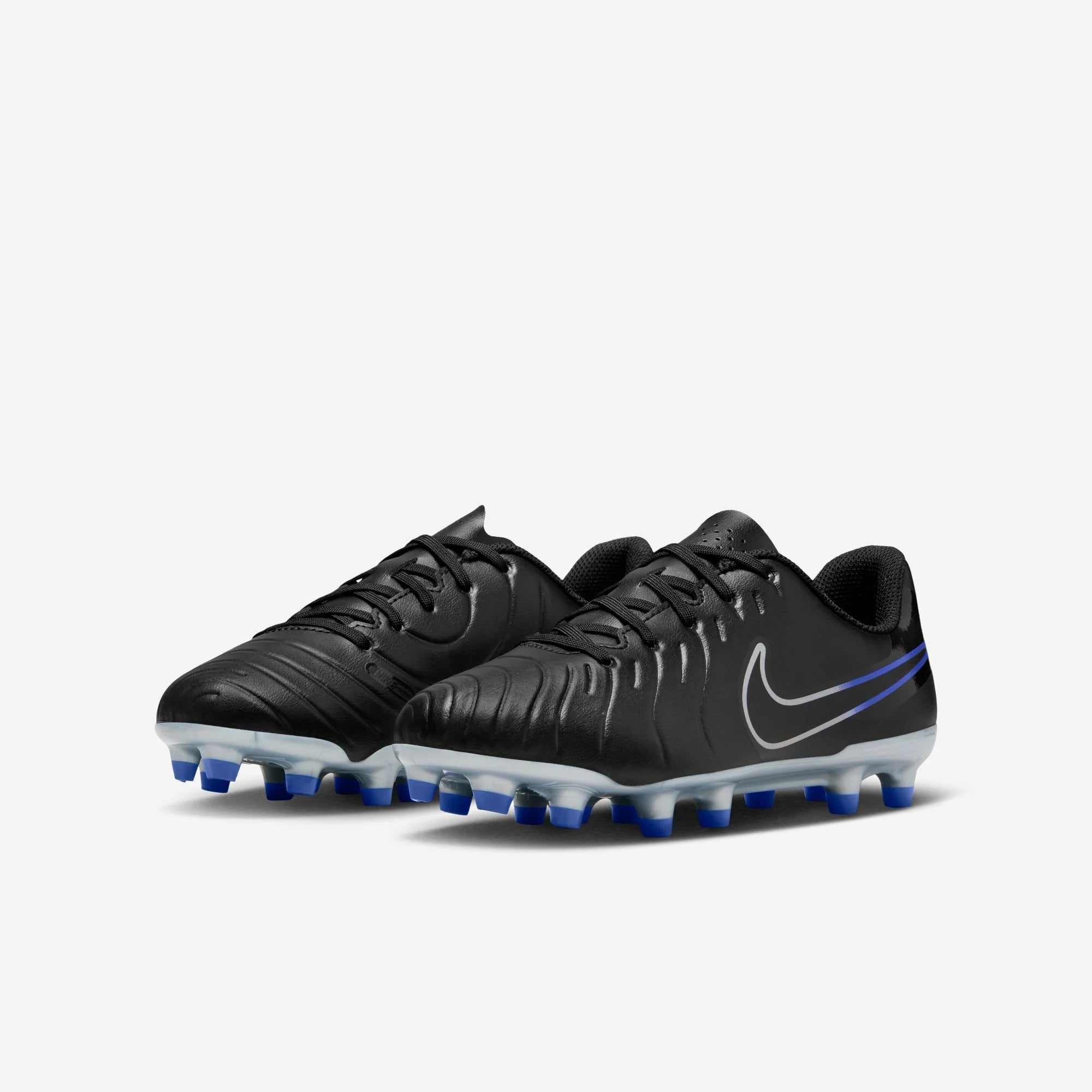 Nike Jr. Tiempo Legend 10 Club Little/Big Kids' MG Low-Top Soccer Cleats - Black/Chrome/Hyper Royal
