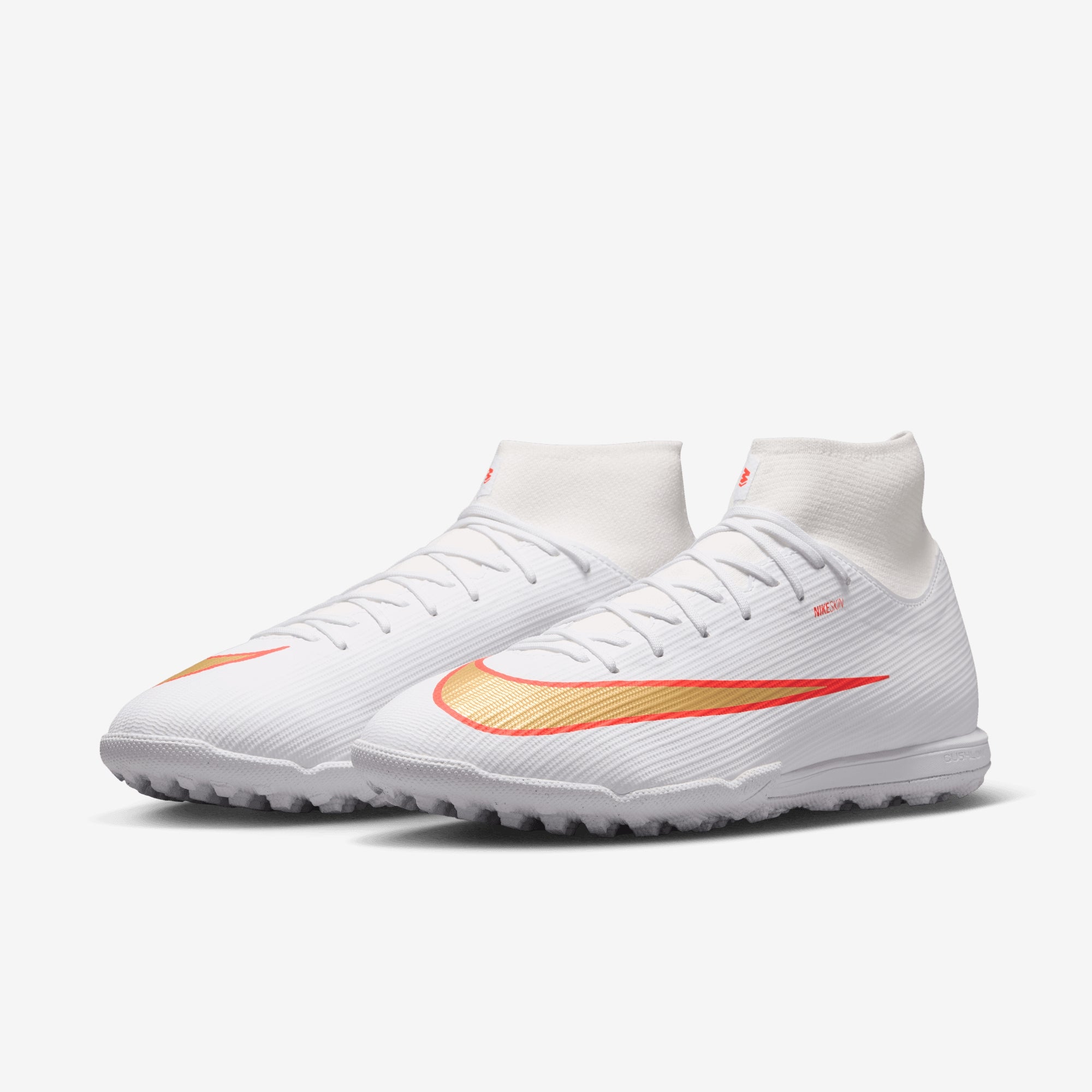 Nike Mercurial Superfly 11 Academy Turf High-Top Soccer Shoes - White/Blur-Bright Crimson