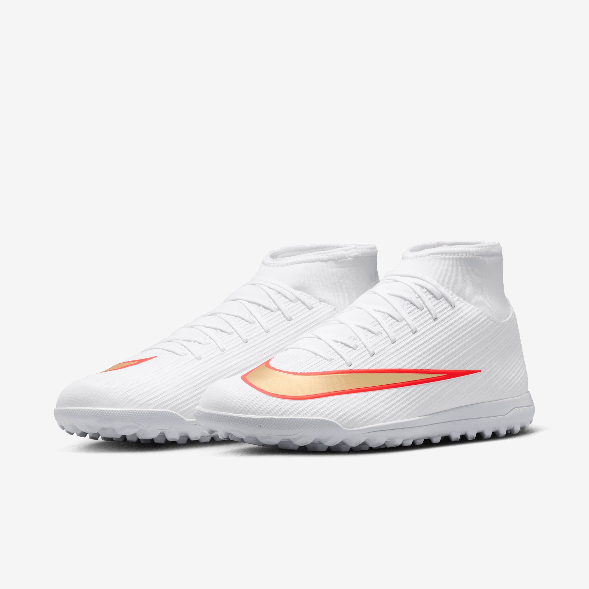 Nike Mercurial Superfly 11 Club Turf High-Top Soccer Shoes - White/Blur-Bright Crimson