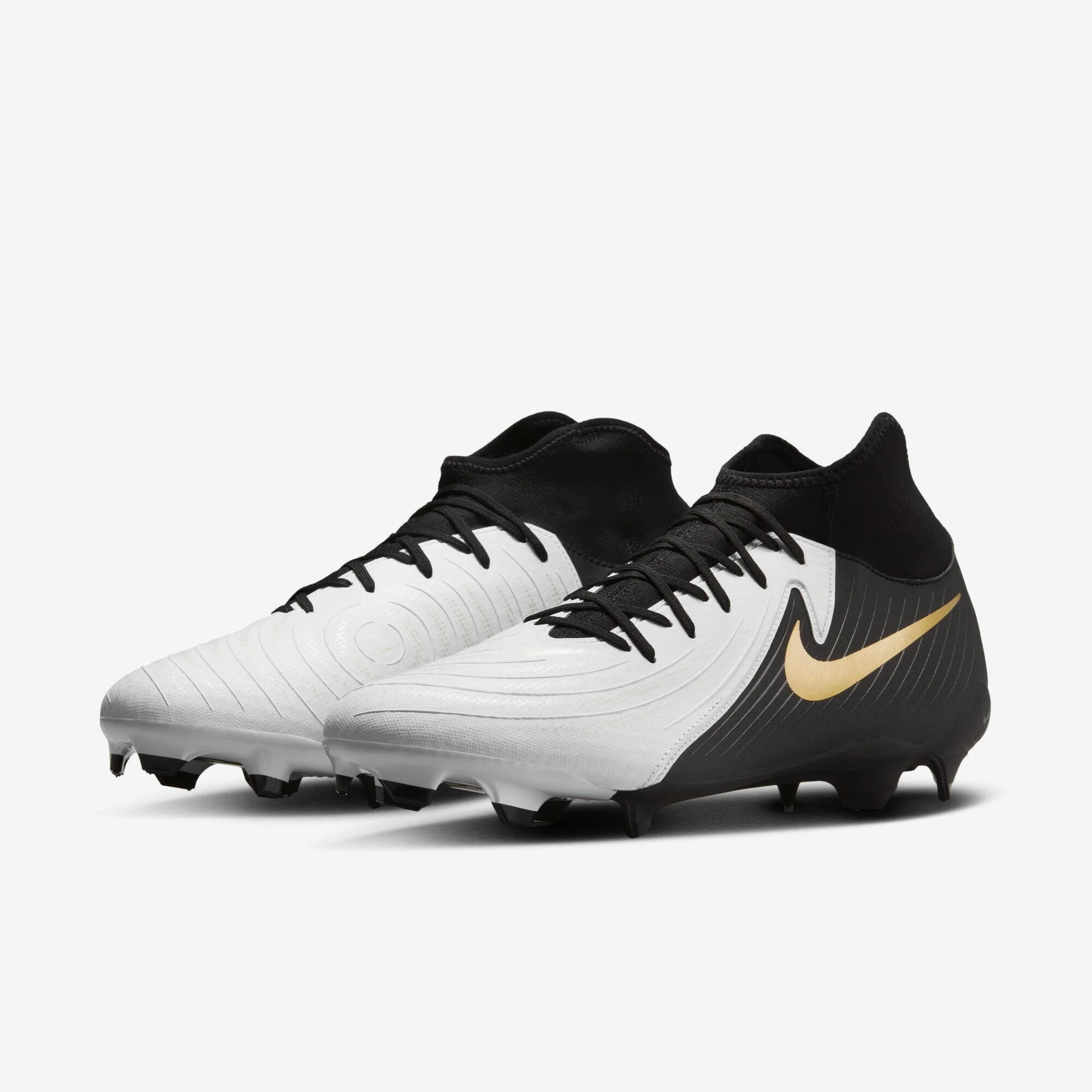 Nike Phantom Luna 2 Academy MG High-Top Soccer Cleats - White/Black/Metallic Gold Coin
