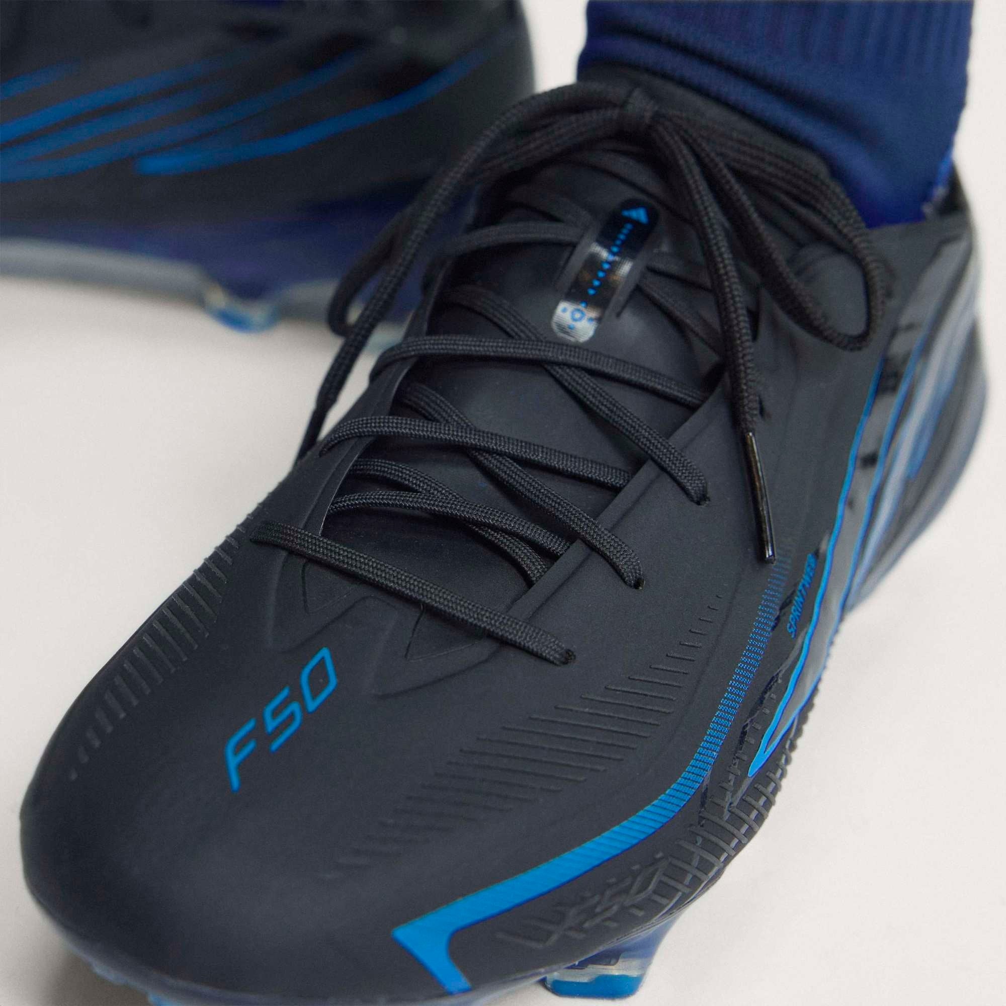 adidas F50 Hyperfast Elite Firm-Ground Low-Top Soccer Cleats - Core Black / Core Black / Lucid Ray Blue