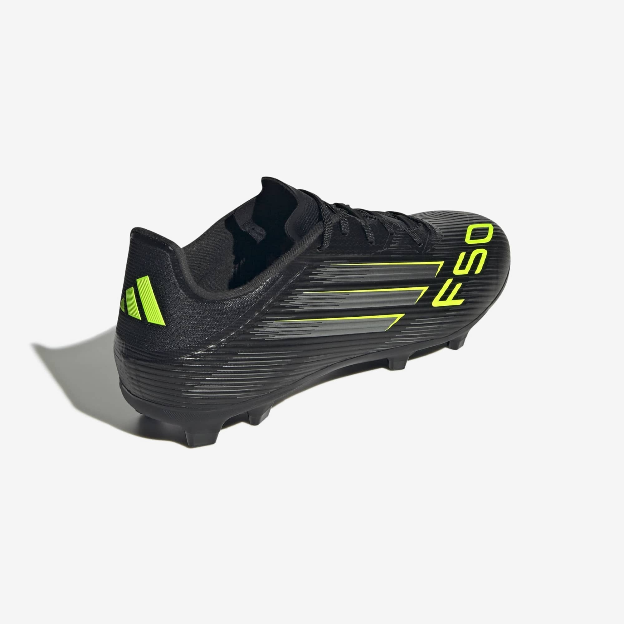 adidas F50 League Firm/Multi-Ground Low-Top Soccer Cleats - Core Black / Iron Metallic / Lucid Lemon