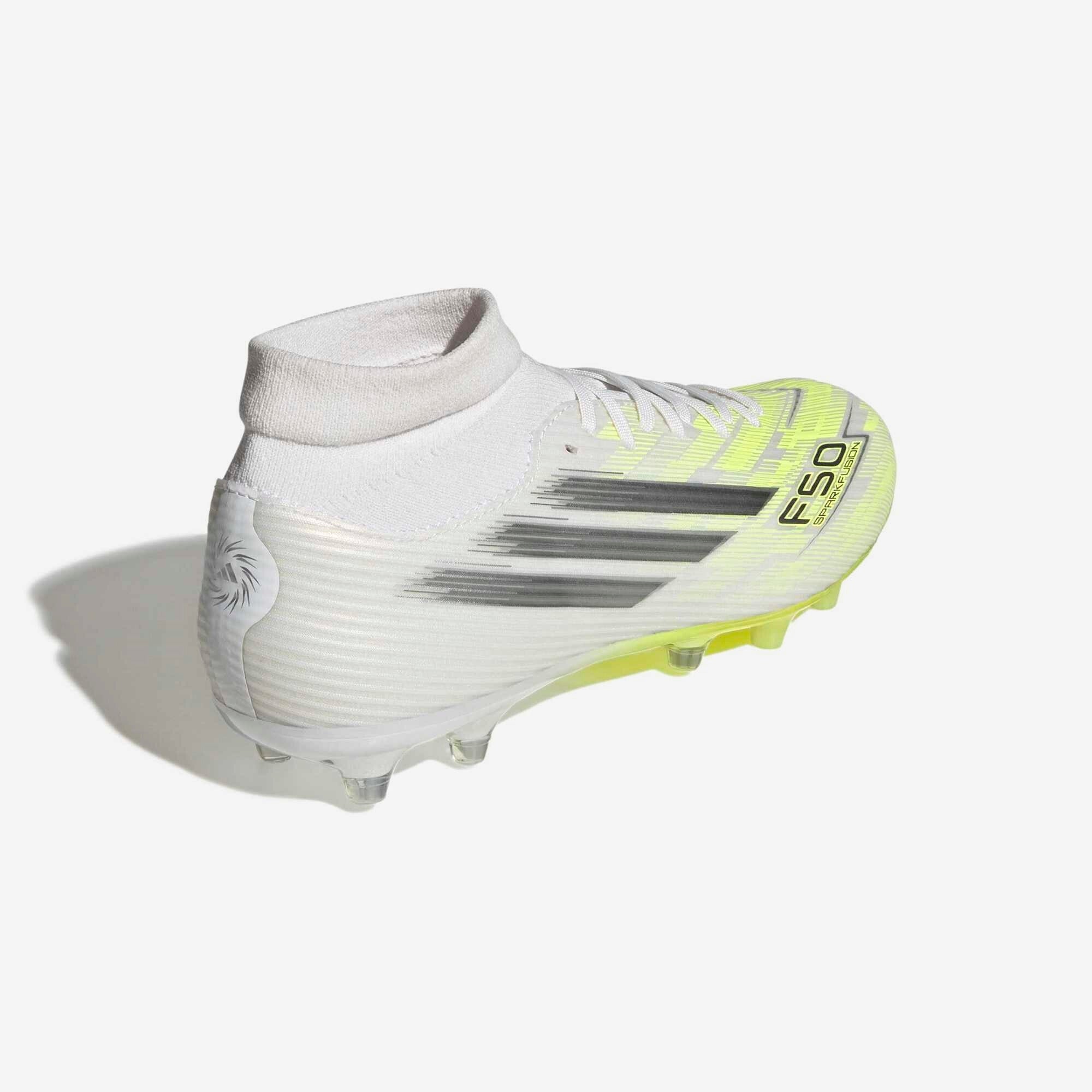 adidas F50 Sparkfusion League Mid Cut (Women's) Firm Ground/Artificial Grass Soccer Cleats - Cloud White / Iron Metallic / Hi-Res Yellow