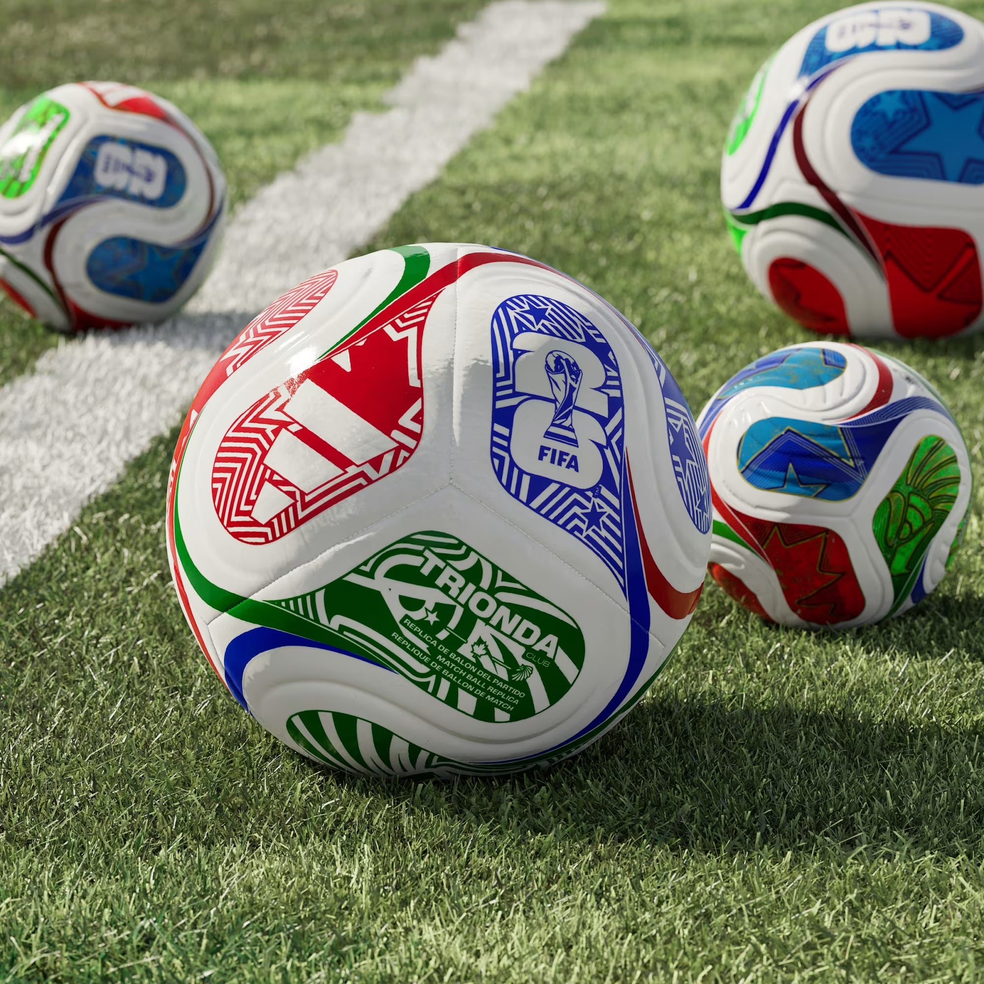 adidas FIFA World Cup 26™ Trionda Club Soccer Ball - White / Vivid Red / Glow Blue / Green