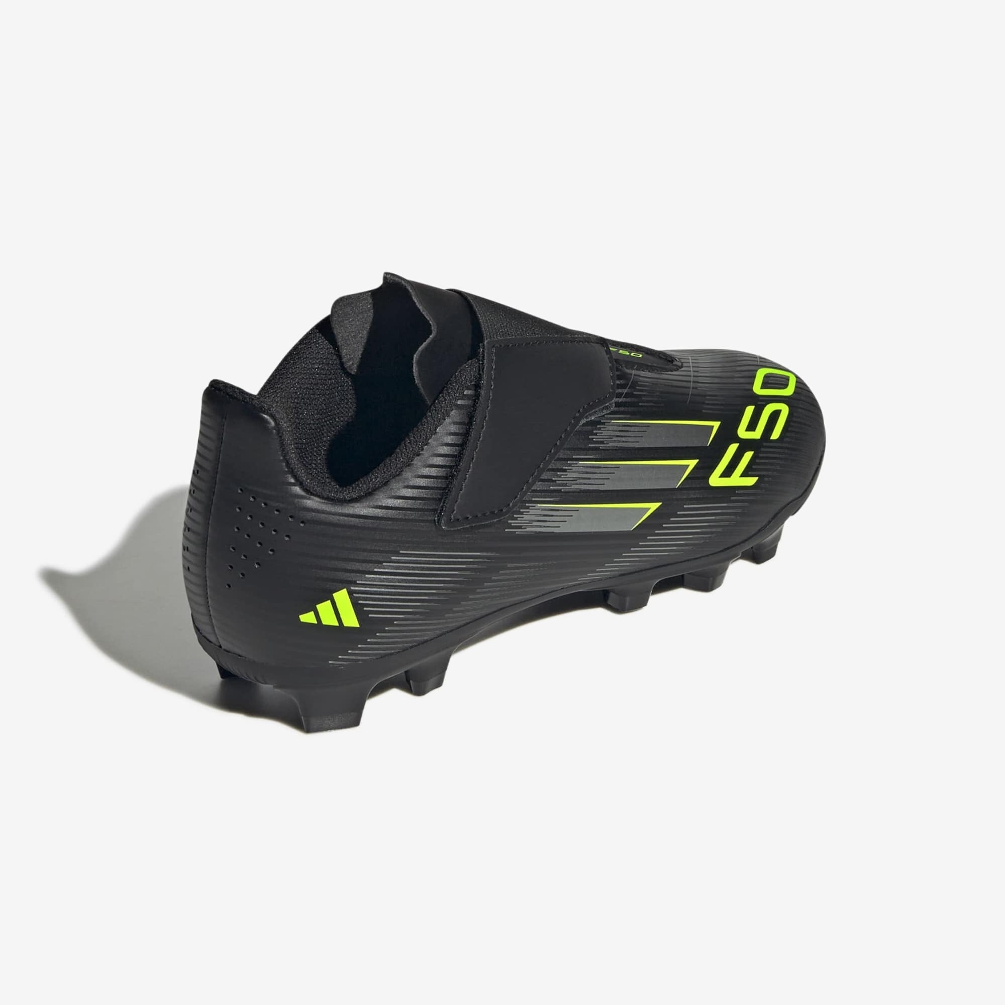 adidas Jr. F50 Club Hook-and-Loop Little Kids' Firm/Multi-Ground Soccer Cleats - Core Black / Iron Metallic / Lucid Lemon