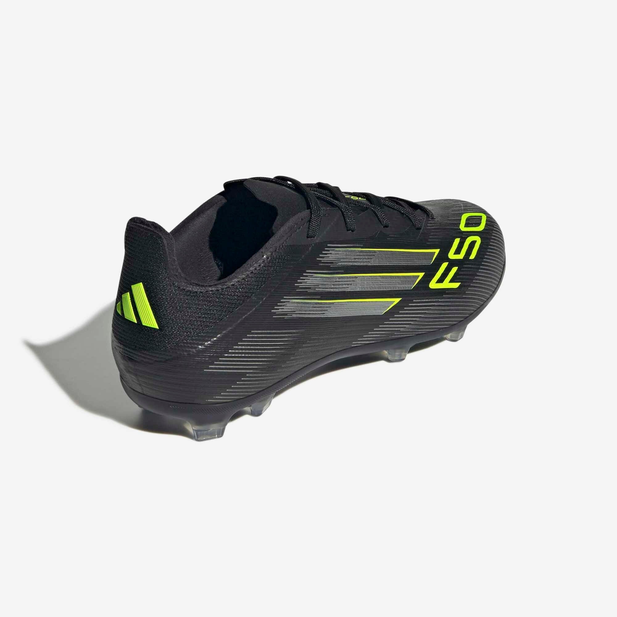 adidas Jr. F50 Elite Big Kids' Firm-Ground Low-Top Soccer Cleats - Core Black / Iron Metallic / Lucid Lemon