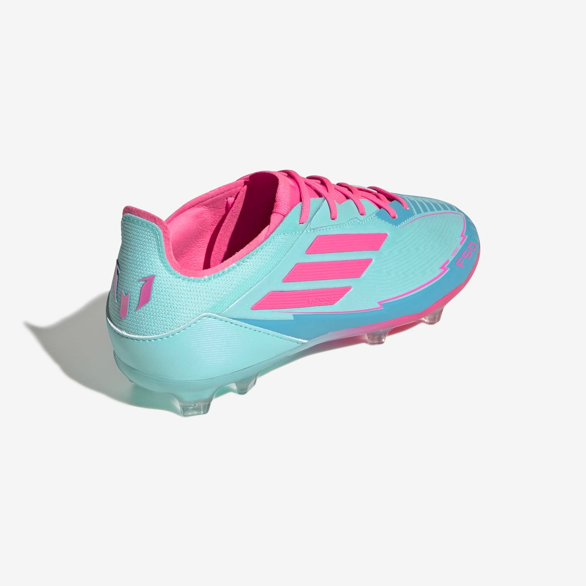 adidas Jr. F50 Elite Messi Big Kids' FG Low-Top Soccer Cleats - Flash Aqua / Lucid Pink / Lucid Cyan