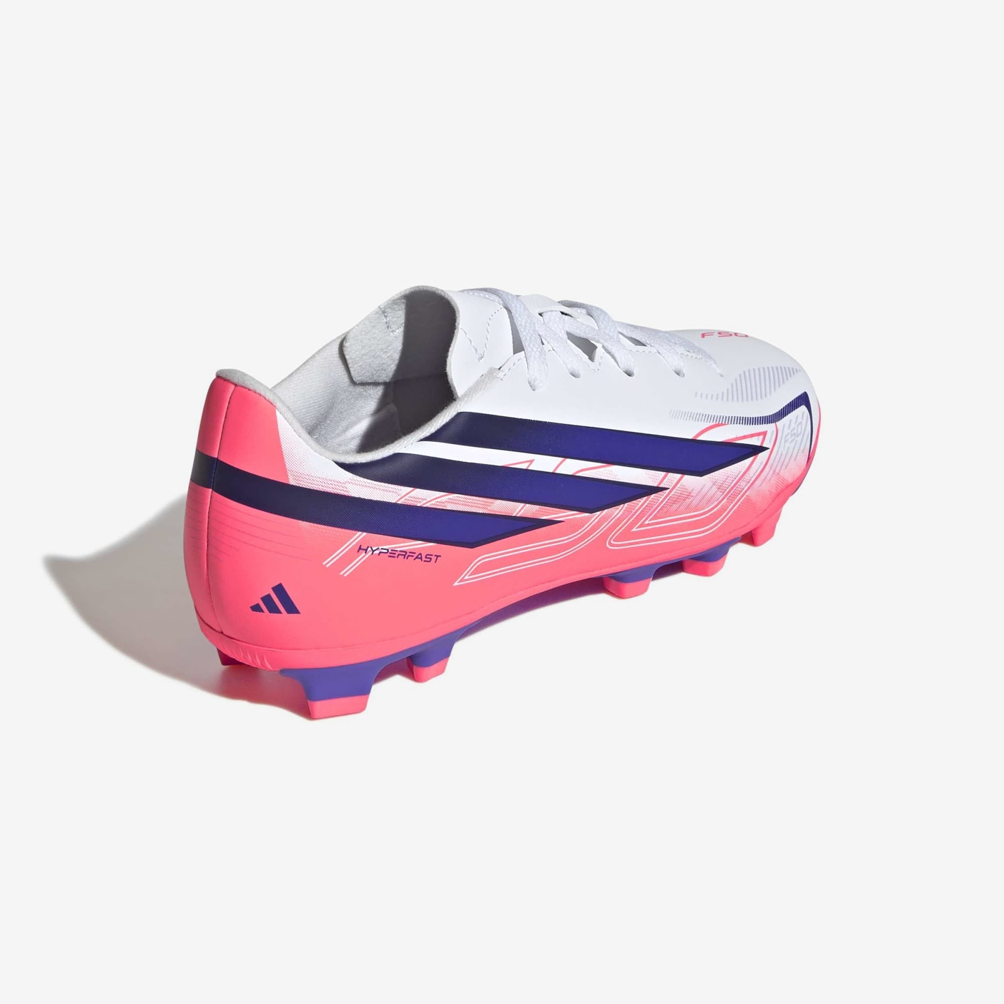 adidas Jr. F50 Hyperfast Club Big Kids' Firm/Multi-Ground Low-Top Soccer Cleats - Ftwr White / Solar Purple / Solar Turbo