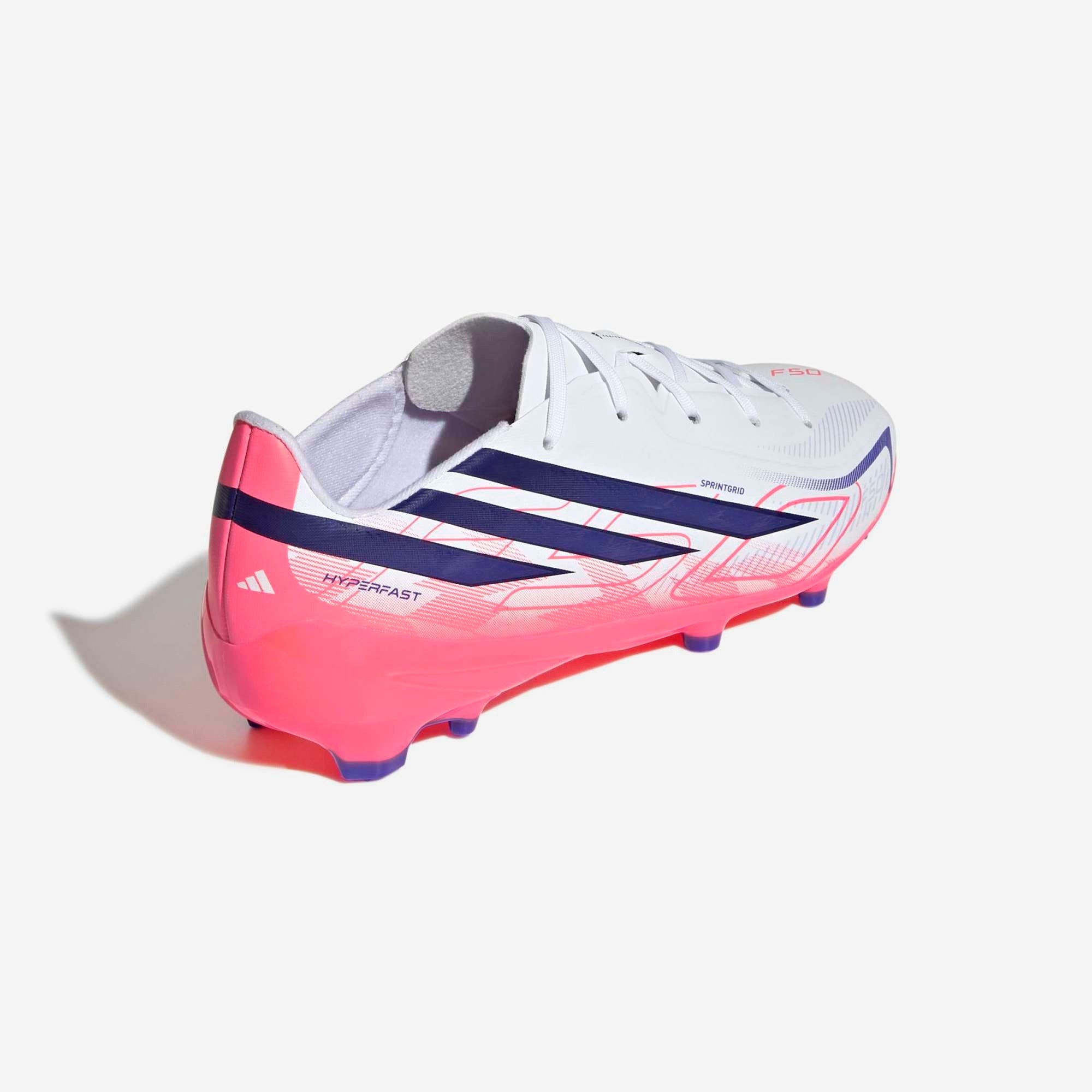 adidas Jr. F50 Hyperfast League Firm-Ground Low-Top Soccer Cleats - Ftwr White / Solar Purple / Solar Turbo