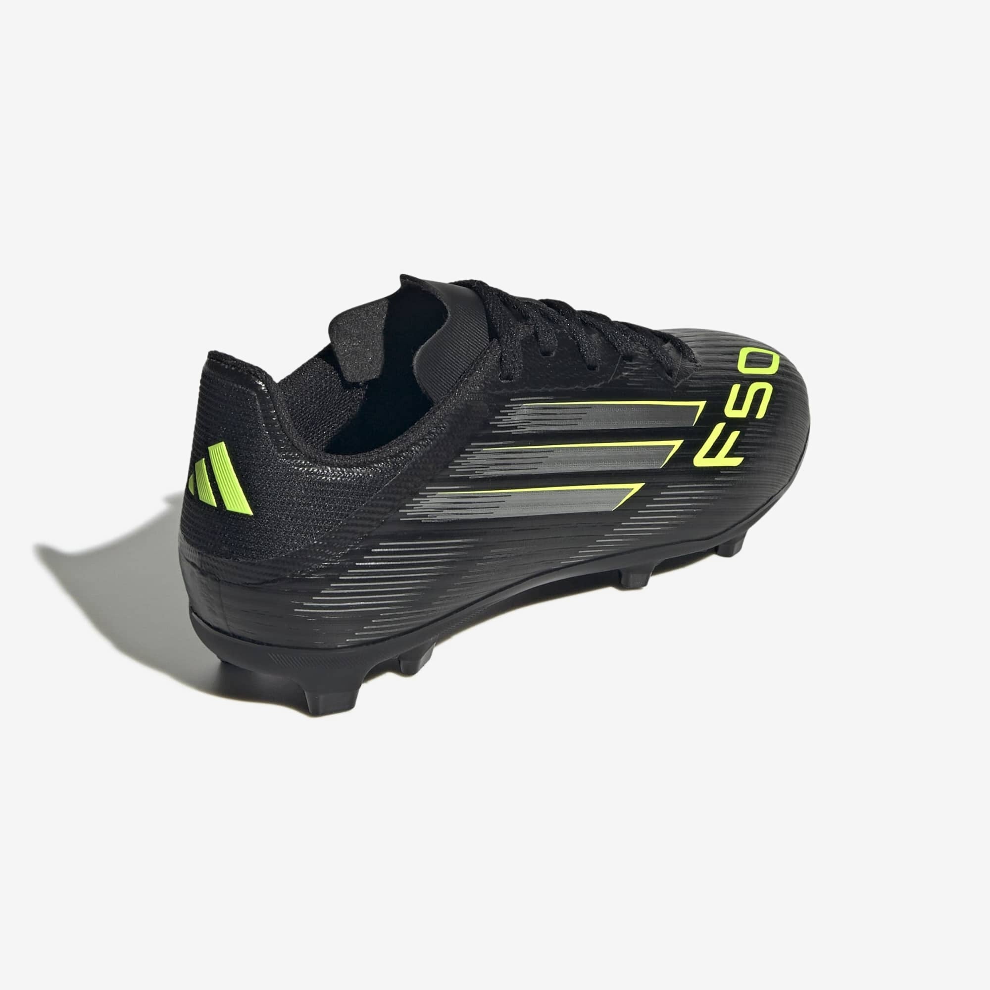 adidas Jr. F50 League Kids' Firm/Multi-Ground Low-Top Soccer Cleats - Core Black / Iron Metallic / Lucid Lemon