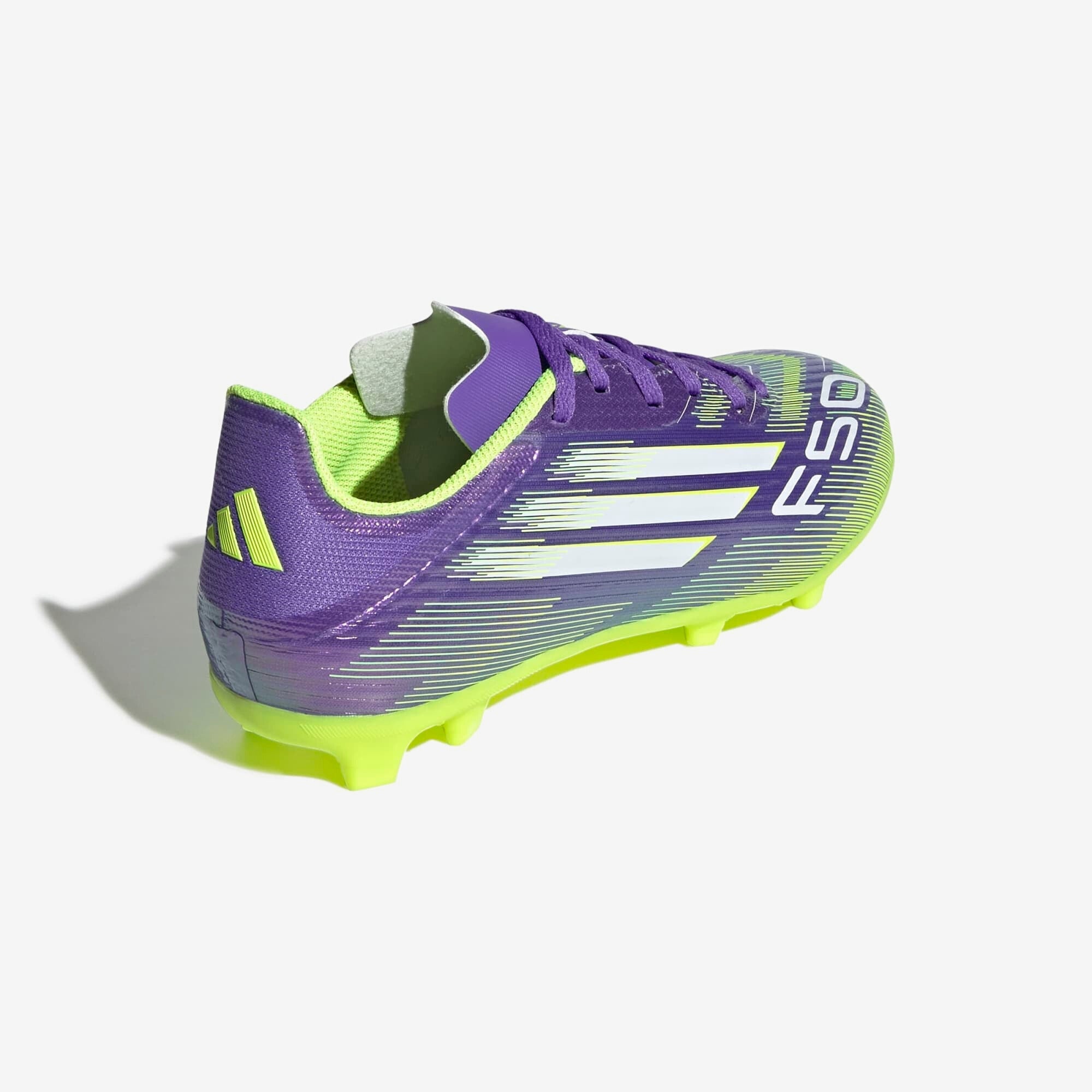 adidas Jr. F50 League Kids' Firm/Multi-Ground Low-Top Soccer Cleats - Purple Rush / Cloud White / Lucid Lemon