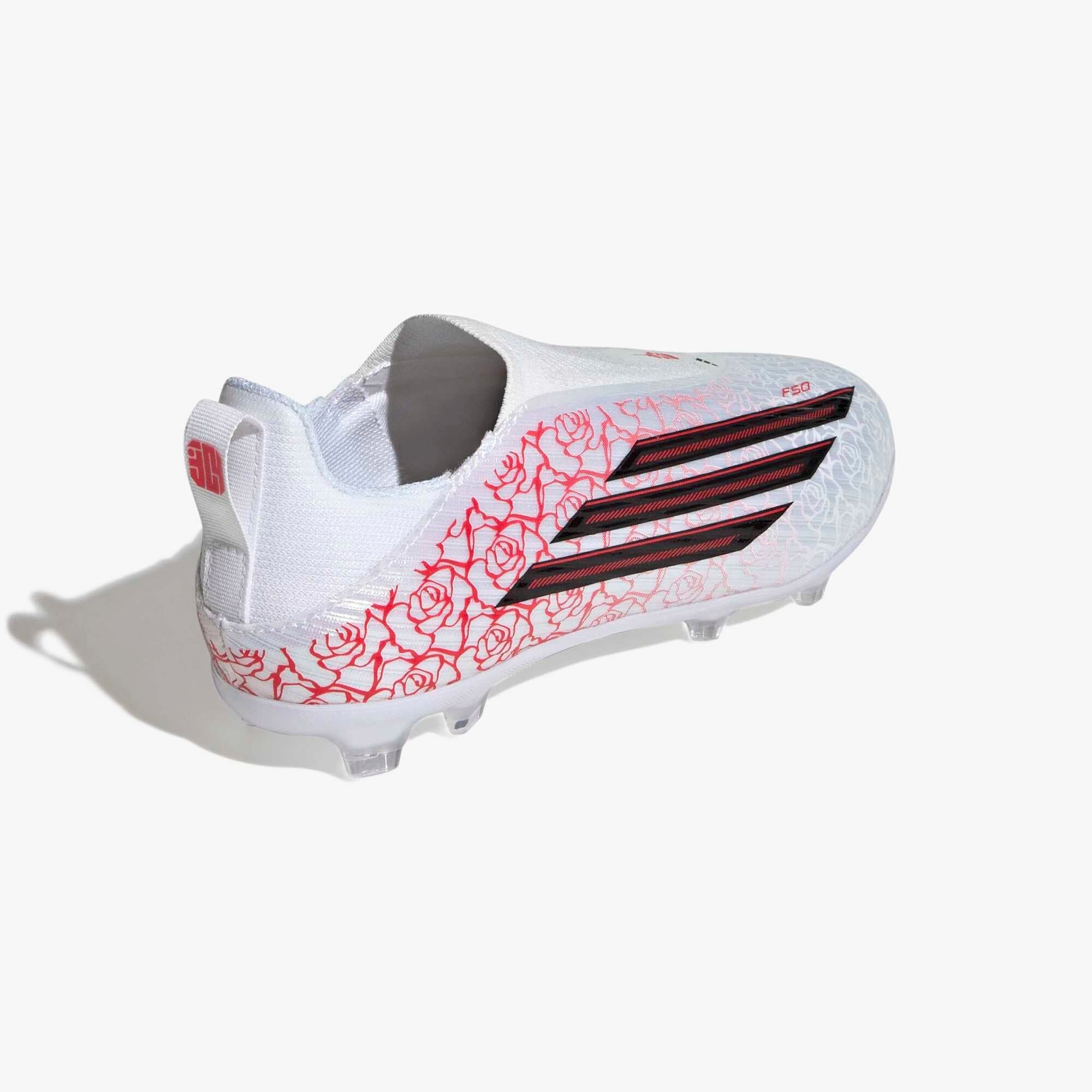 adidas Jr. F50 League Laceless LY Big Kids' Firm/Multi-Ground Low-Top Soccer Cleats - Cloud White / Core Black / Lucid Red