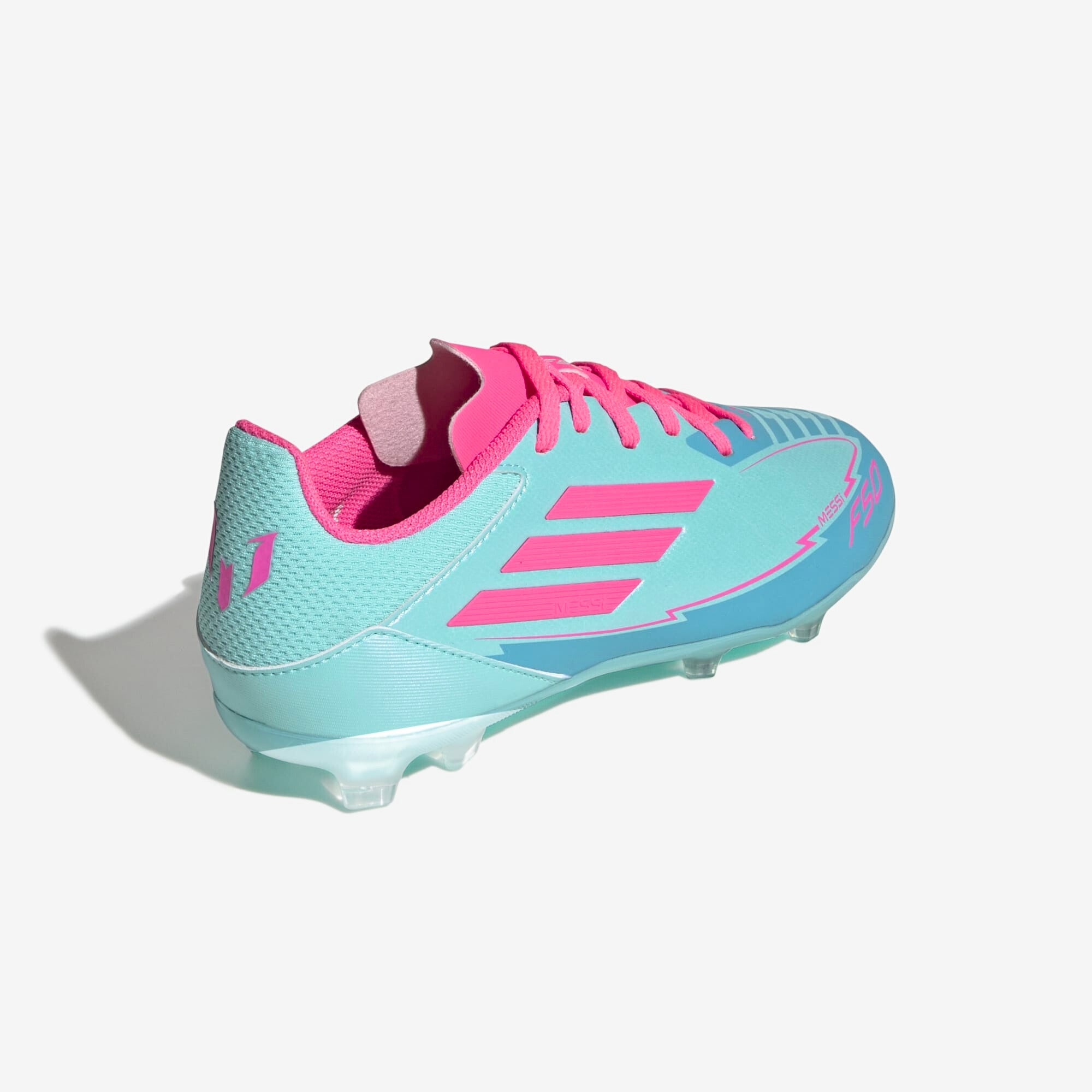 adidas Jr. F50 League Messi Little/Big Kids' FG/MG Low-Top Soccer Cleats - Flash Aqua / Lucid Pink / Lucid Cyan