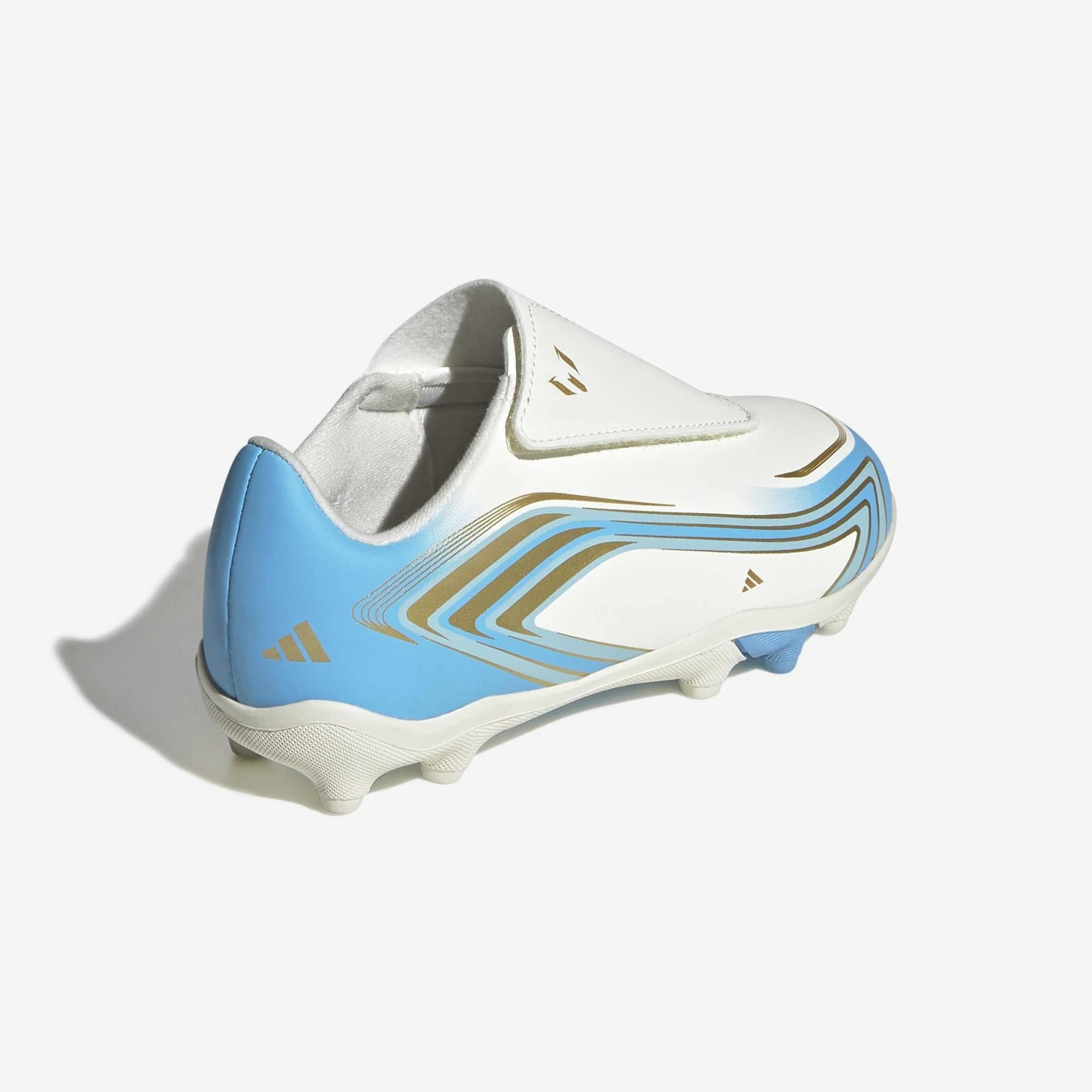 adidas Jr. F50 Messi Club Velcro Little Kids' Firm/Multi-Ground Low-Top Soccer Cleats - Ivory / Semi Blue Burst / Icey Blue