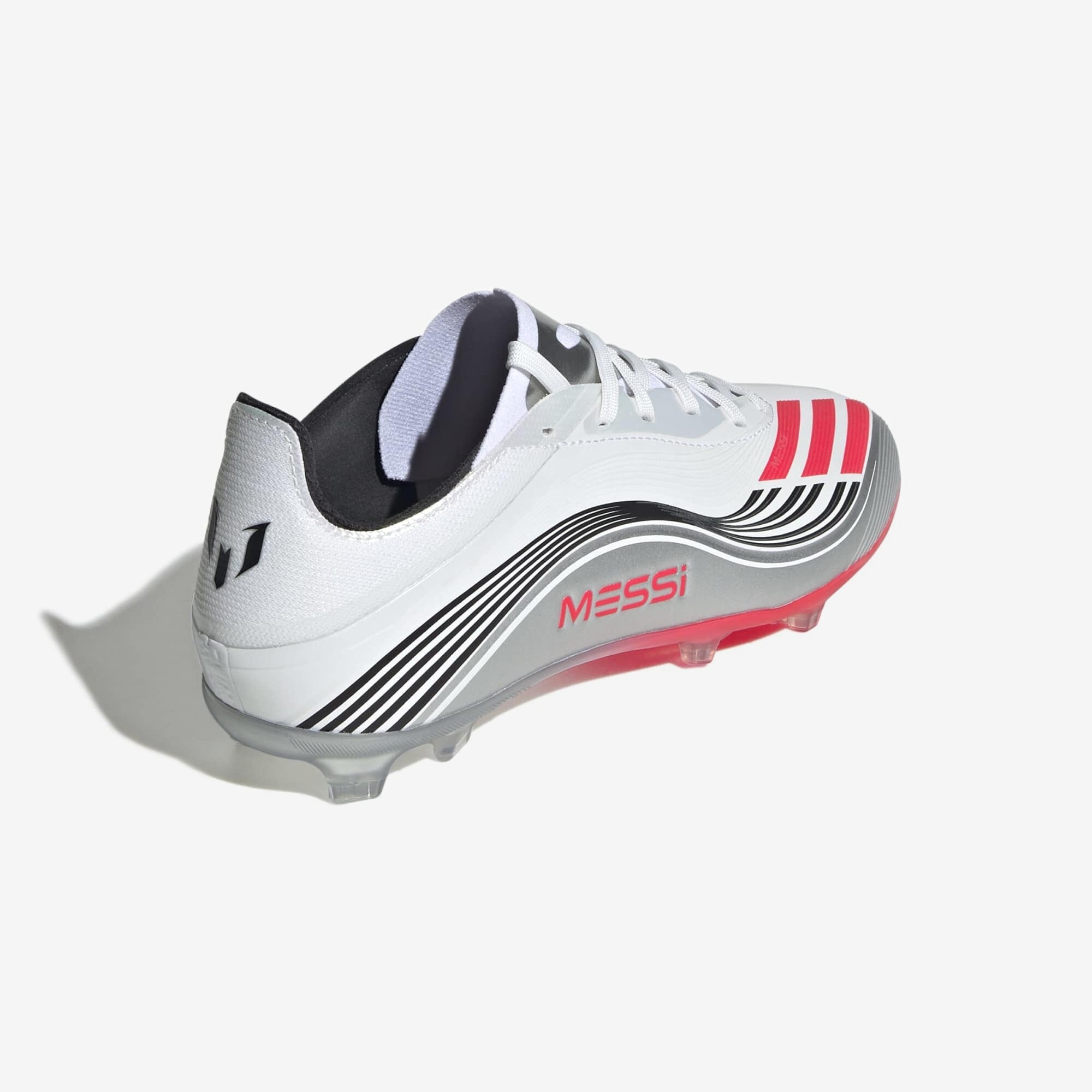 adidas Jr. F50 Messi Elite Big Kids' Firm-Ground Low-Top Soccer Cleats - Cloud White / Lucid Red / Silver Metallic