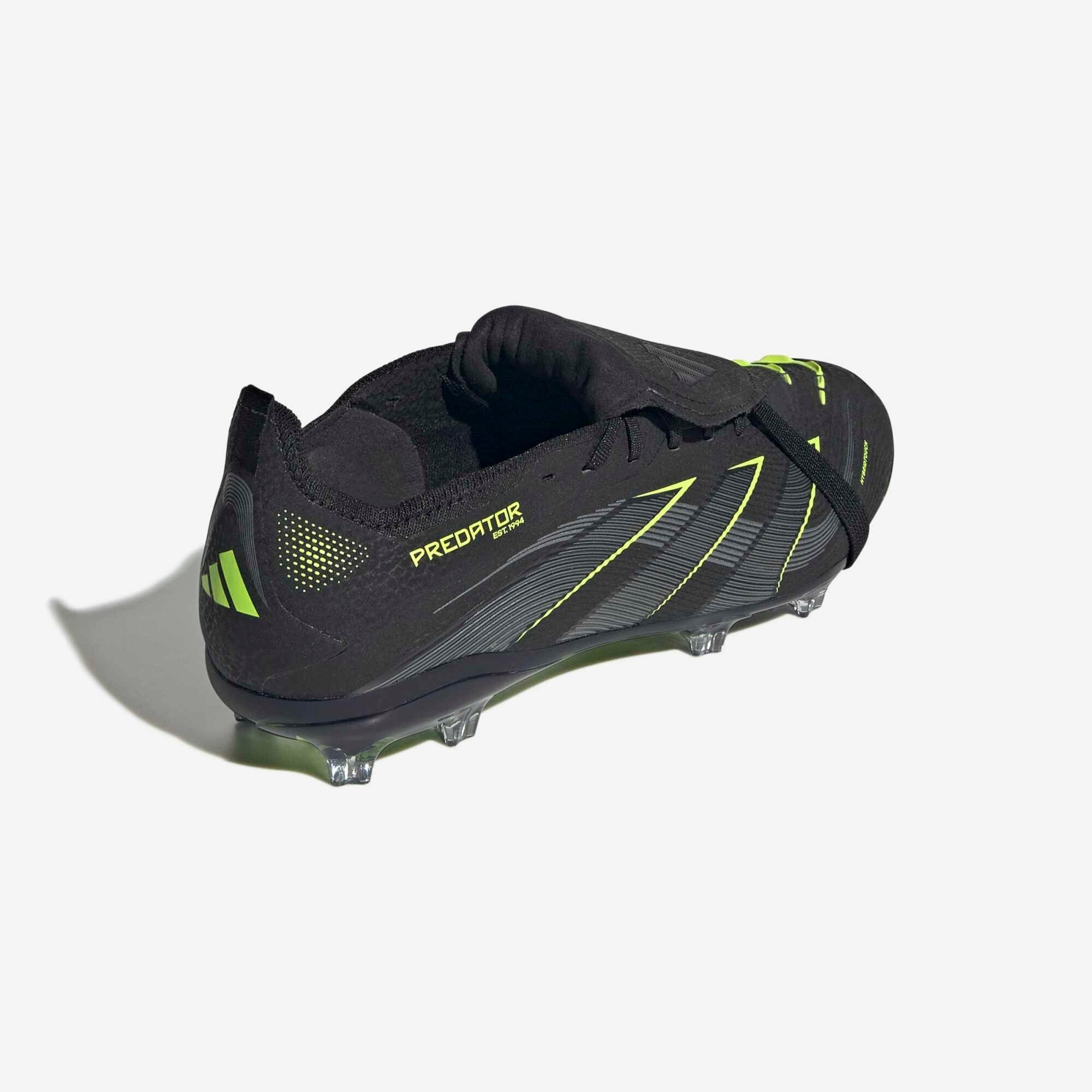 adidas Jr. Predator Elite Fold-Over Tongue Big Kids' Firm-Ground Low-Top Soccer Cleats - Core Black / Iron Met. / Lucid Lemon