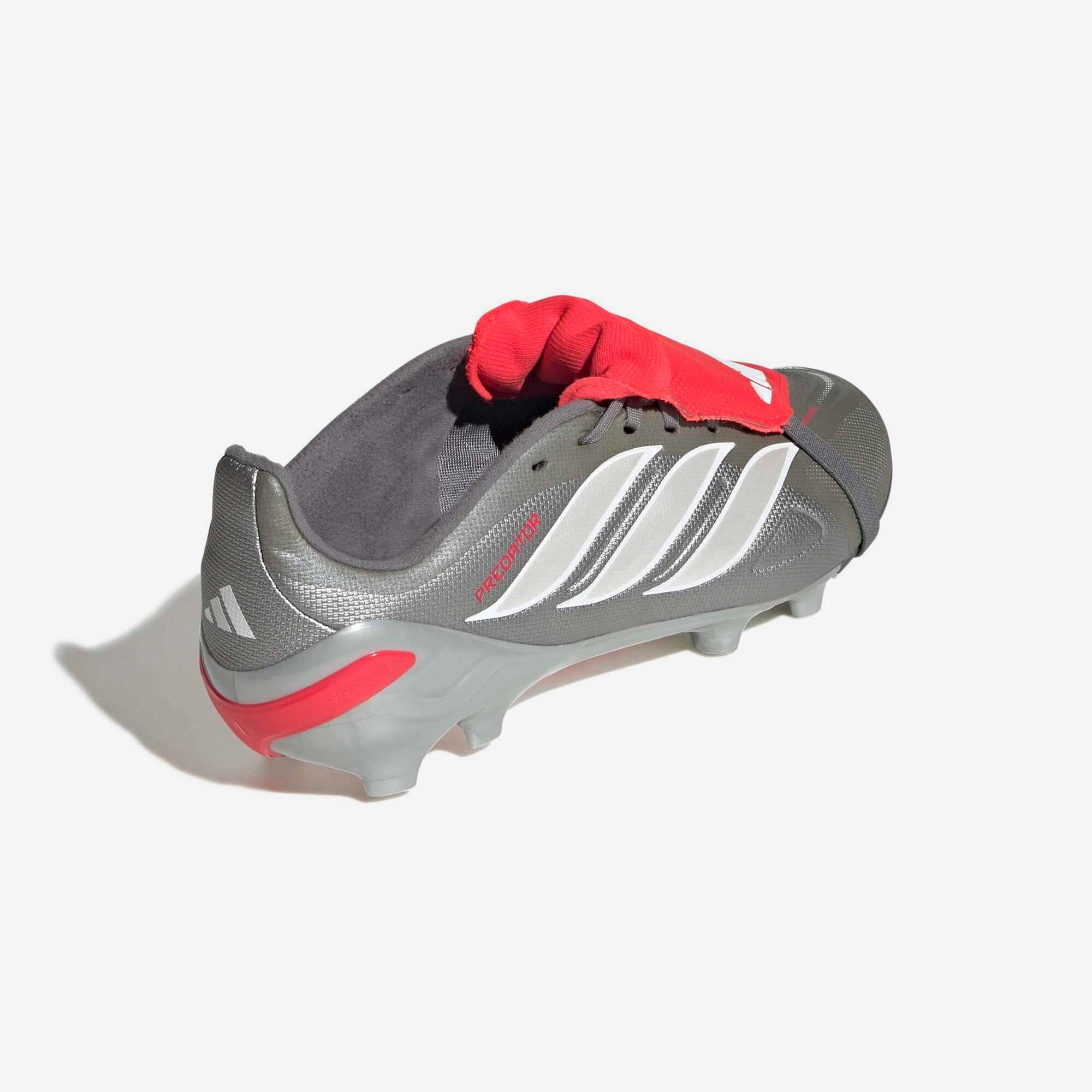 adidas Jr. Predator League Fold-Over Tongue Big Kids' Firm-Ground Low-Top Soccer Cleats - Iron Metallic / Zero Metalic / Lucid Red