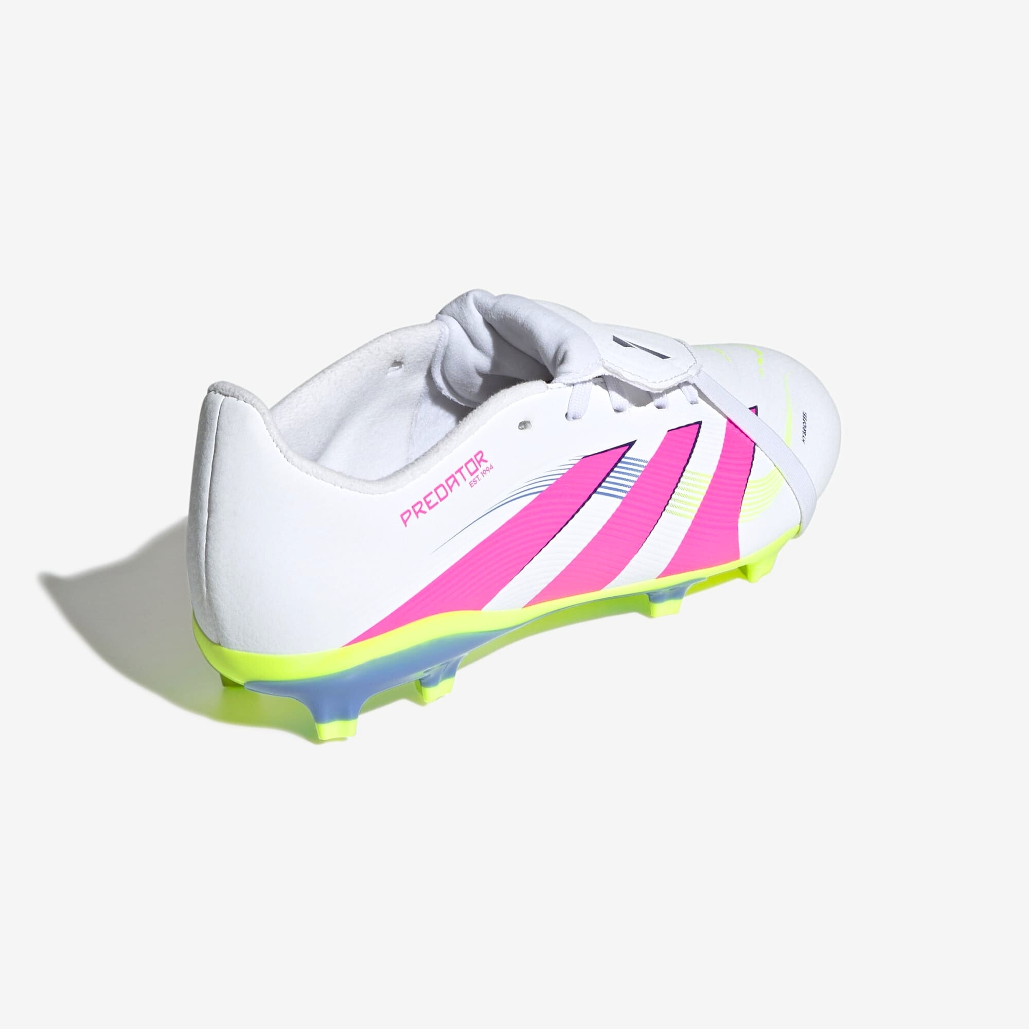 adidas Jr. Predator League Fold-Over Tongue Little/Big Kids' FG Low-Top Soccer Cleats - Cloud White / Lucid Pink / Lucid Lemon