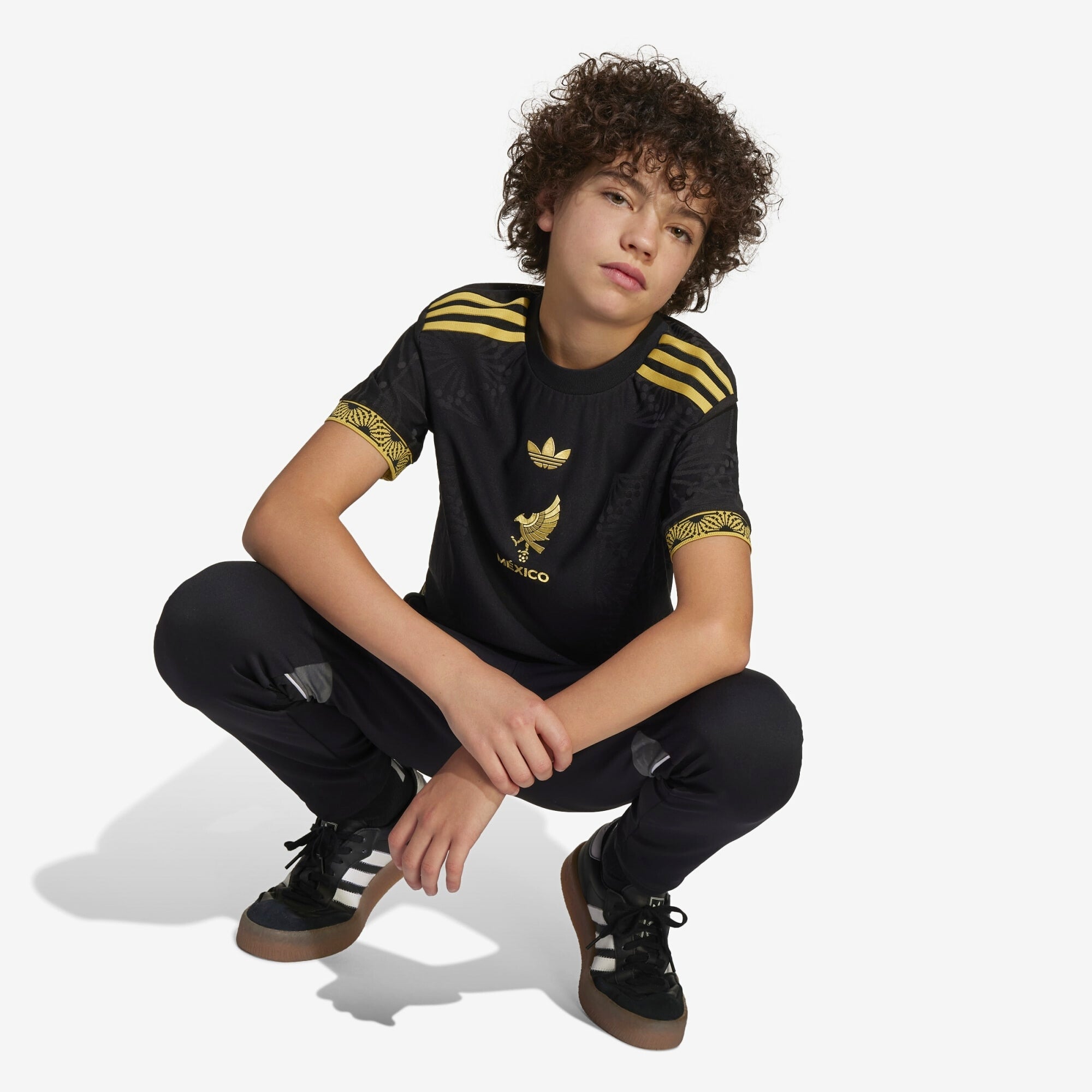 adidas Mexico 2025 Stadium Gold Big Kids' HEAT.RDY Soccer Replica Jersey - Black